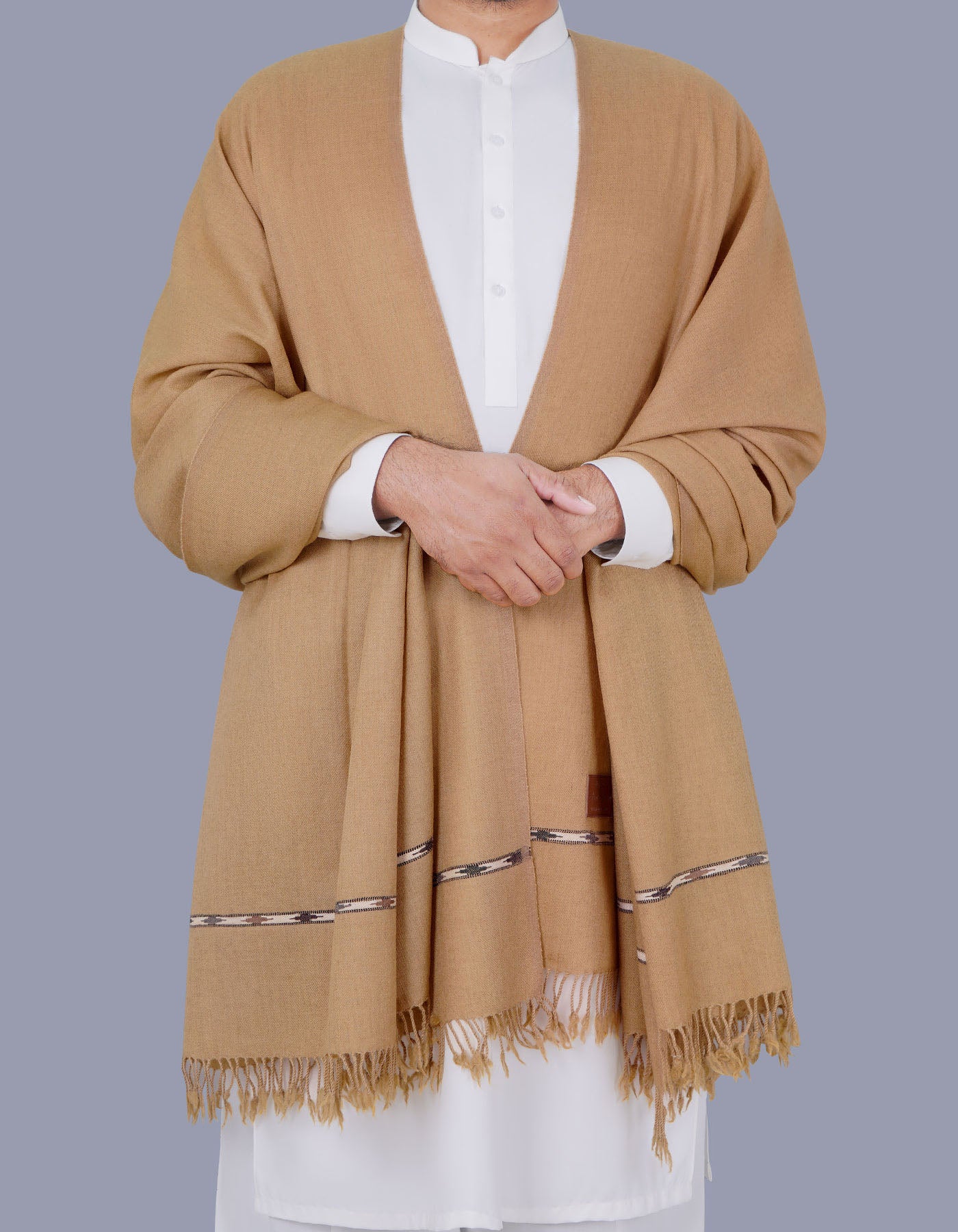 Camel Plain 100% Wool Men Shawl