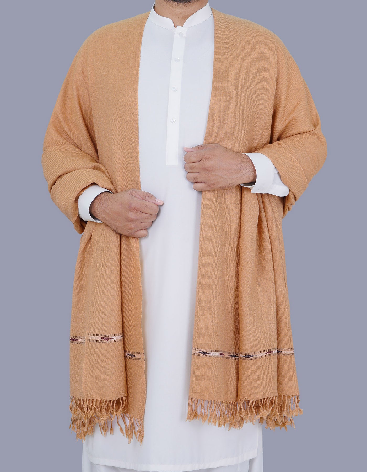 L Camel Plain 100% Wool Men Shawl