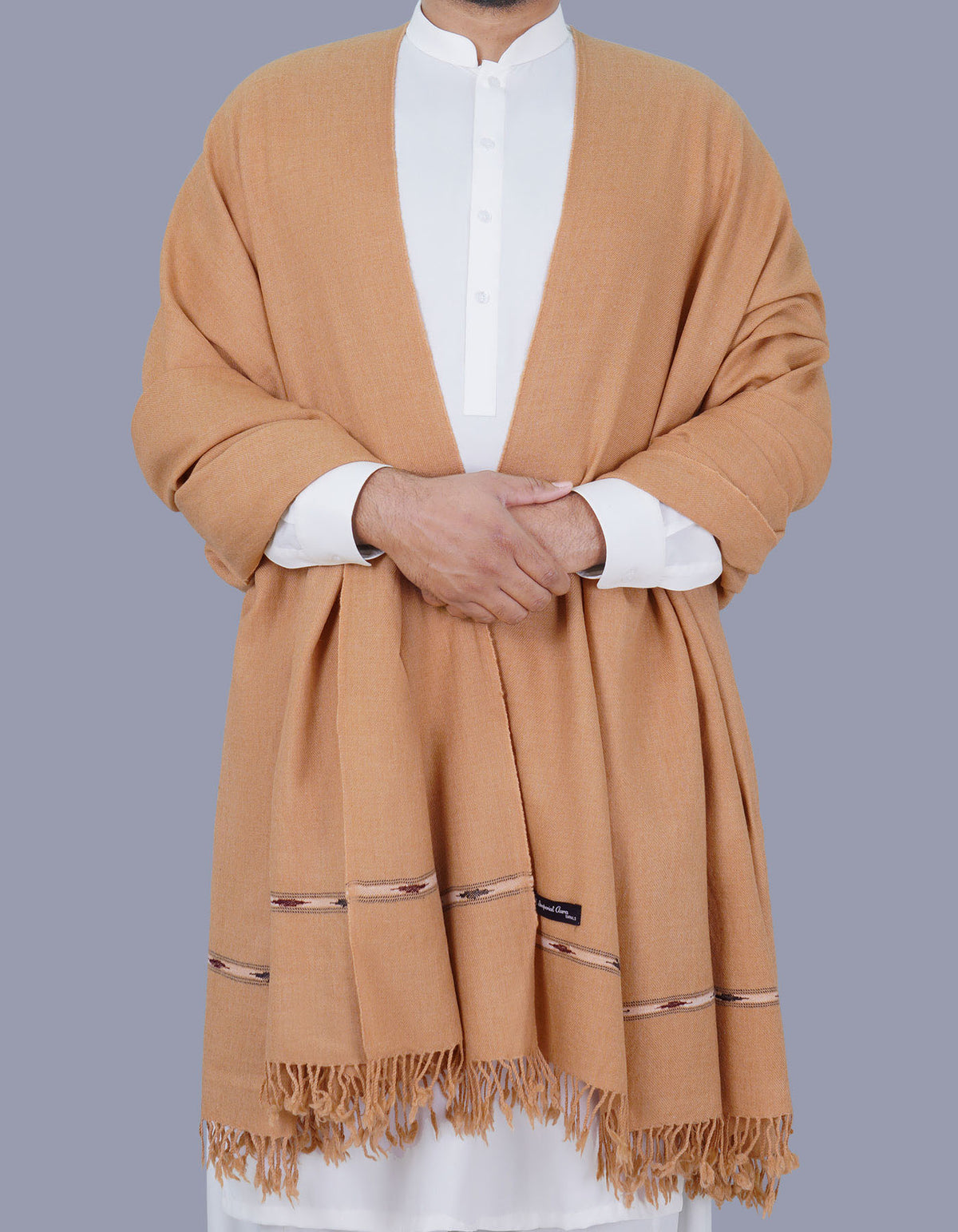 L Camel Plain 100% Wool Men Shawl