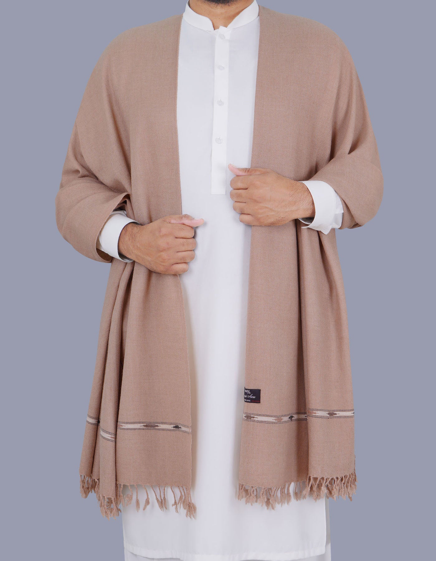 D Fawn Plain 100% Wool Men Shawl