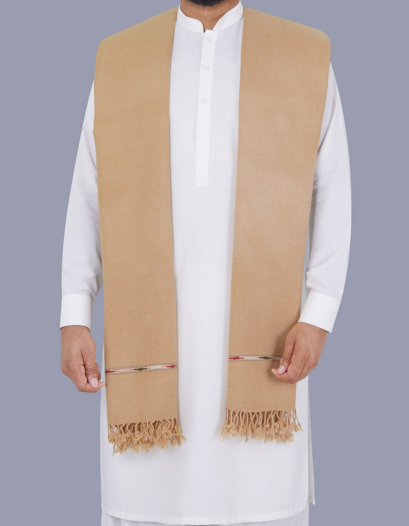 L Khaki Plain 100% Wool Men Shawl