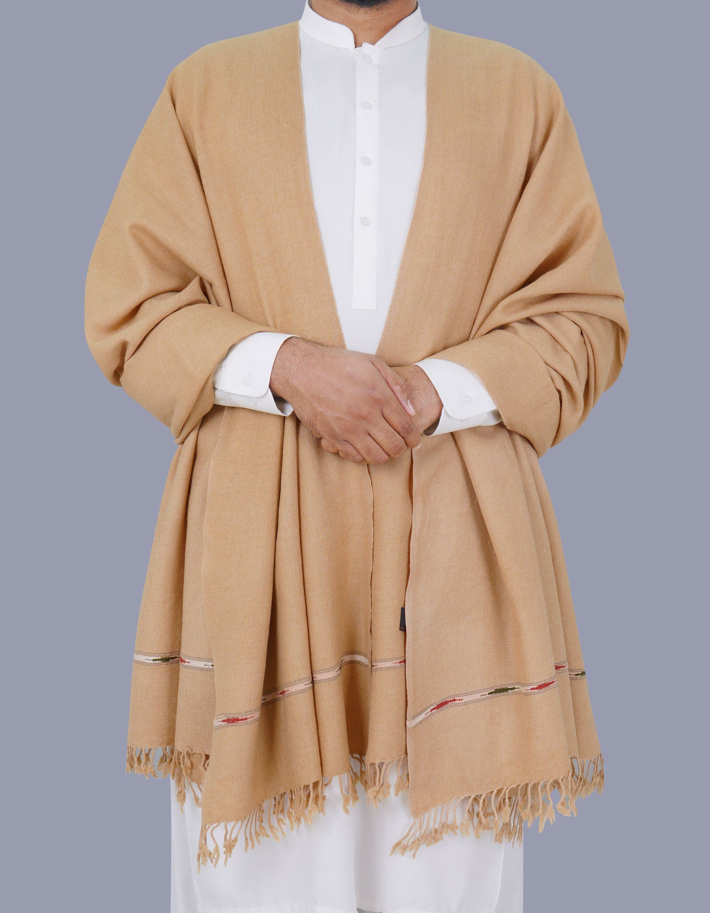 L Khaki Plain 100% Wool Men Shawl