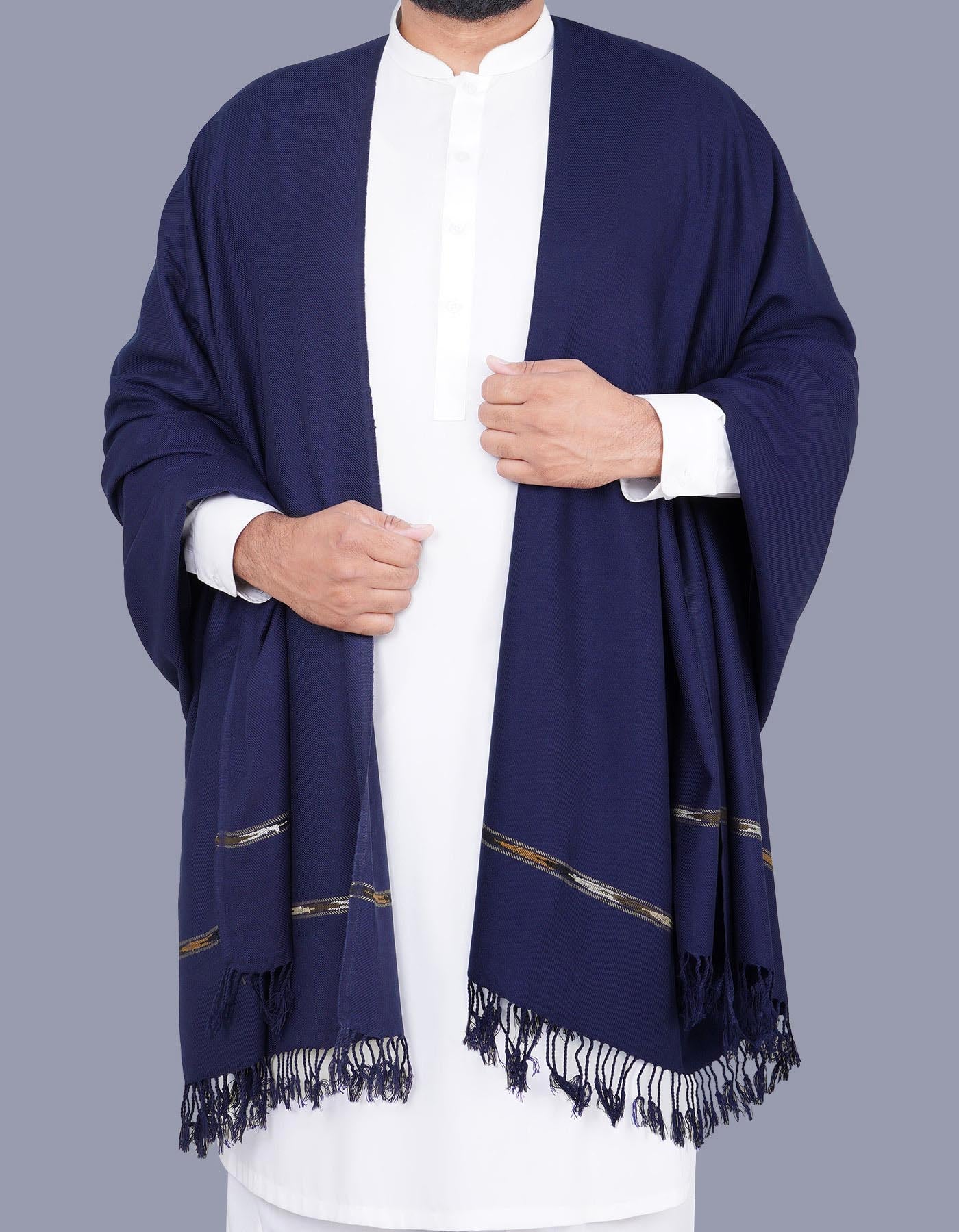 Navy Plain Wool Blend Men Shawl