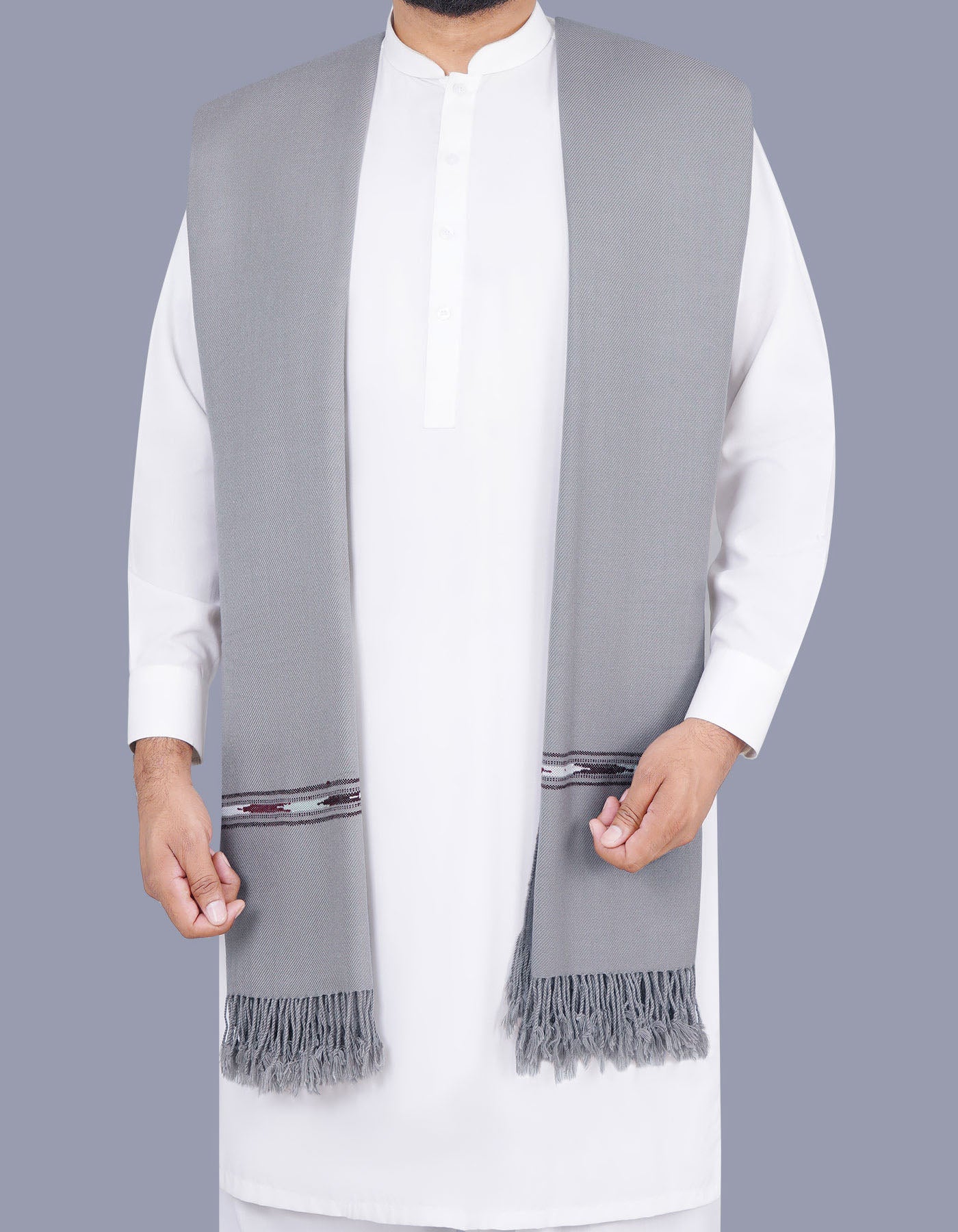 L Grey Plain Wool Blend Men Shawl