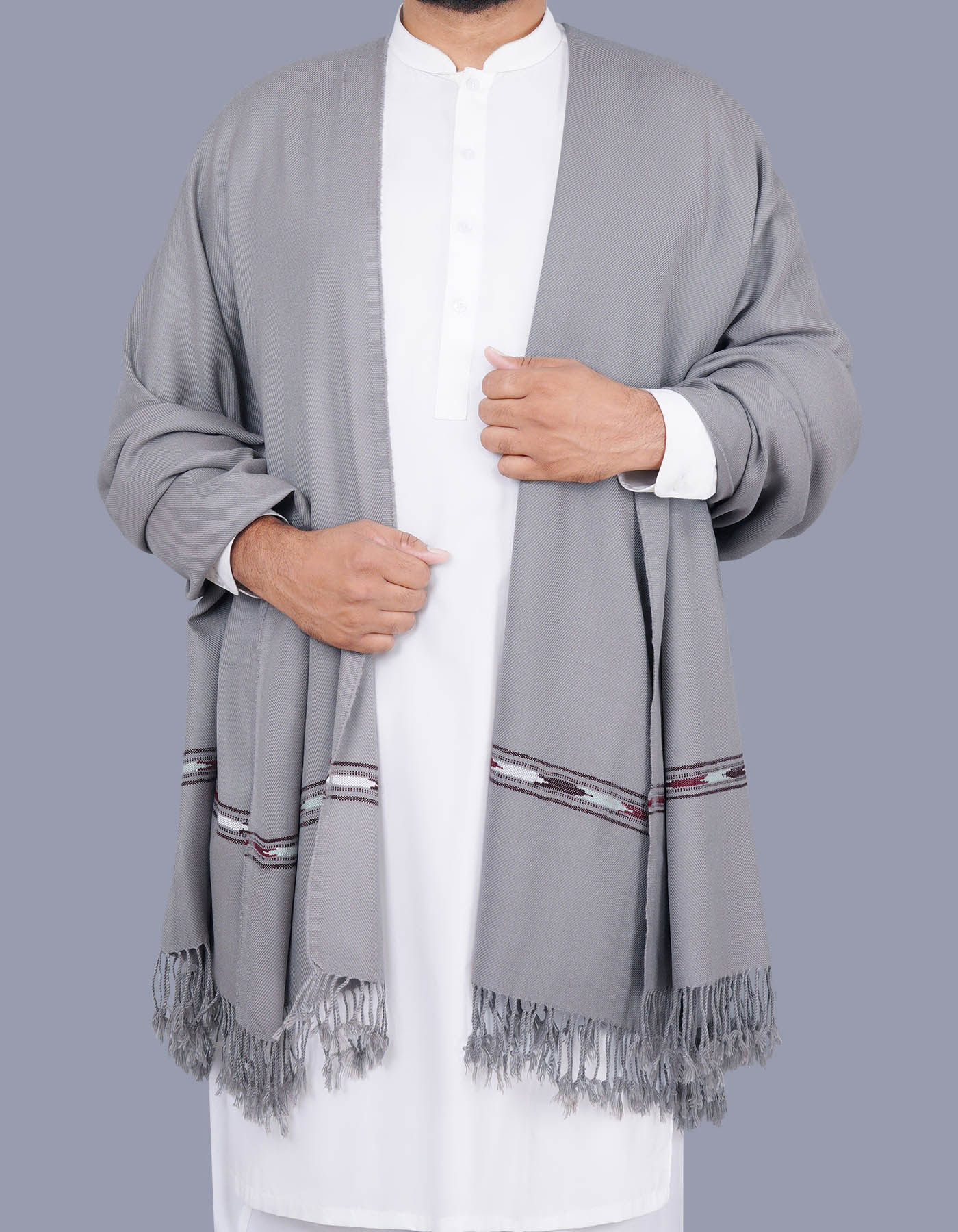 L Grey Plain Wool Blend Men Shawl