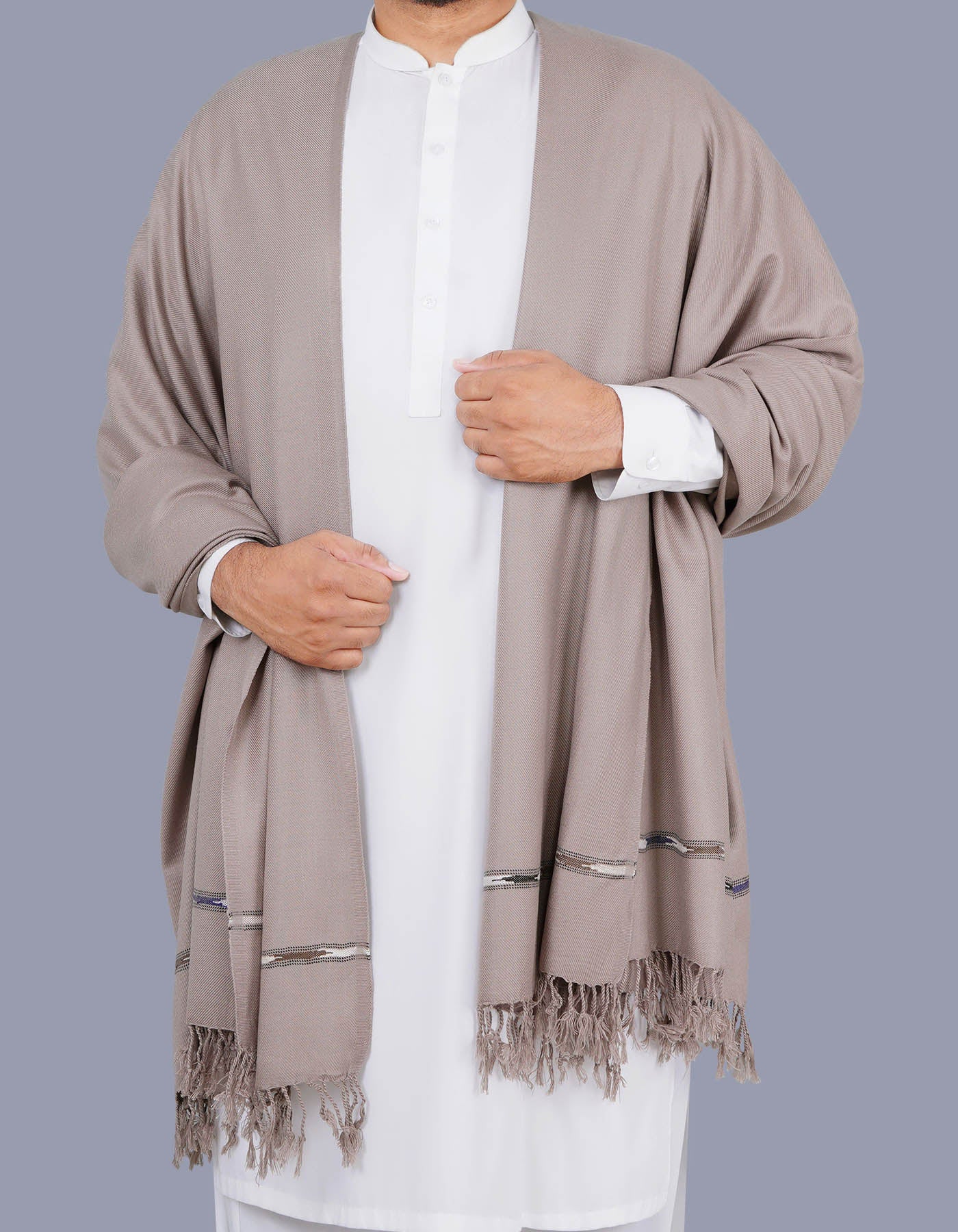 D Grey Plain Wool Blend Men Shawl