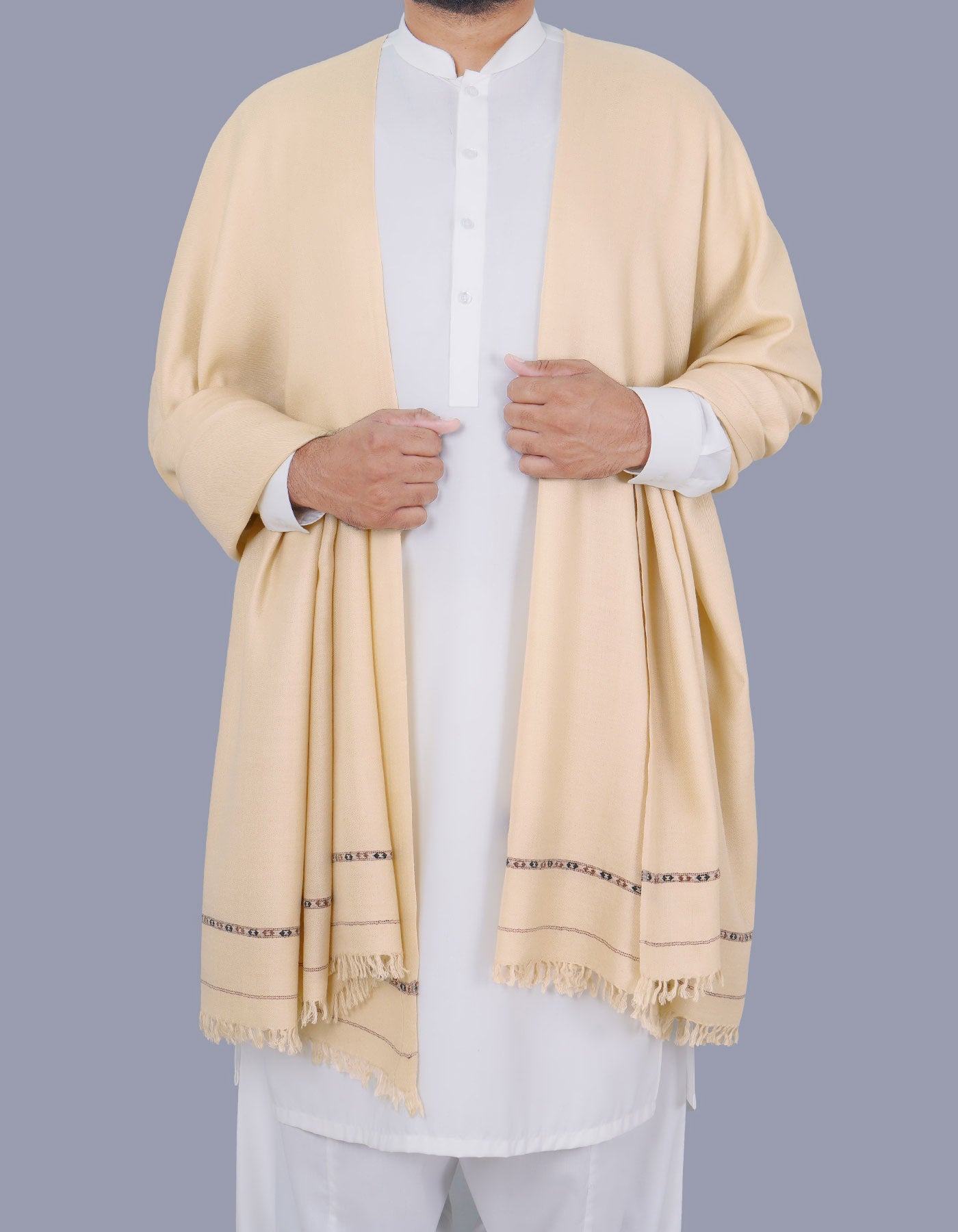 Fawn Plain 100% Wool Men Shawl