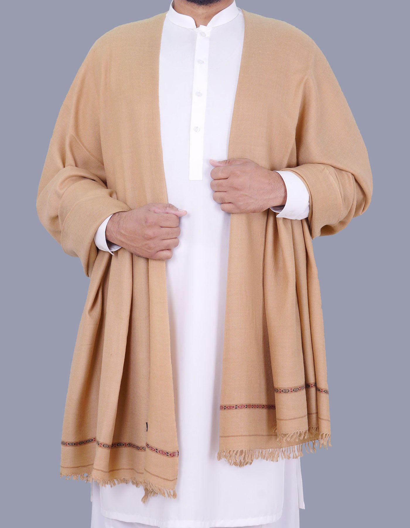 L Camel Plain 100% Wool Men Shawl