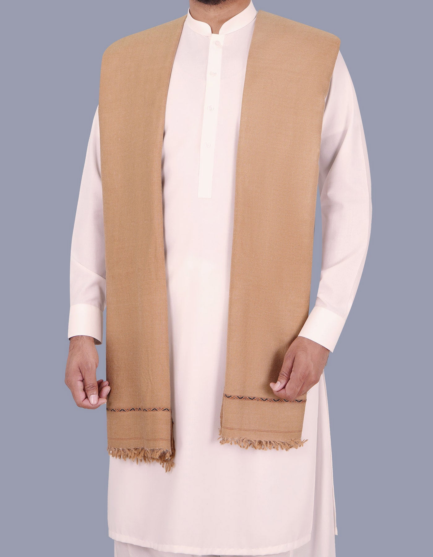 Camel Plain 100% Wool Men Shawl