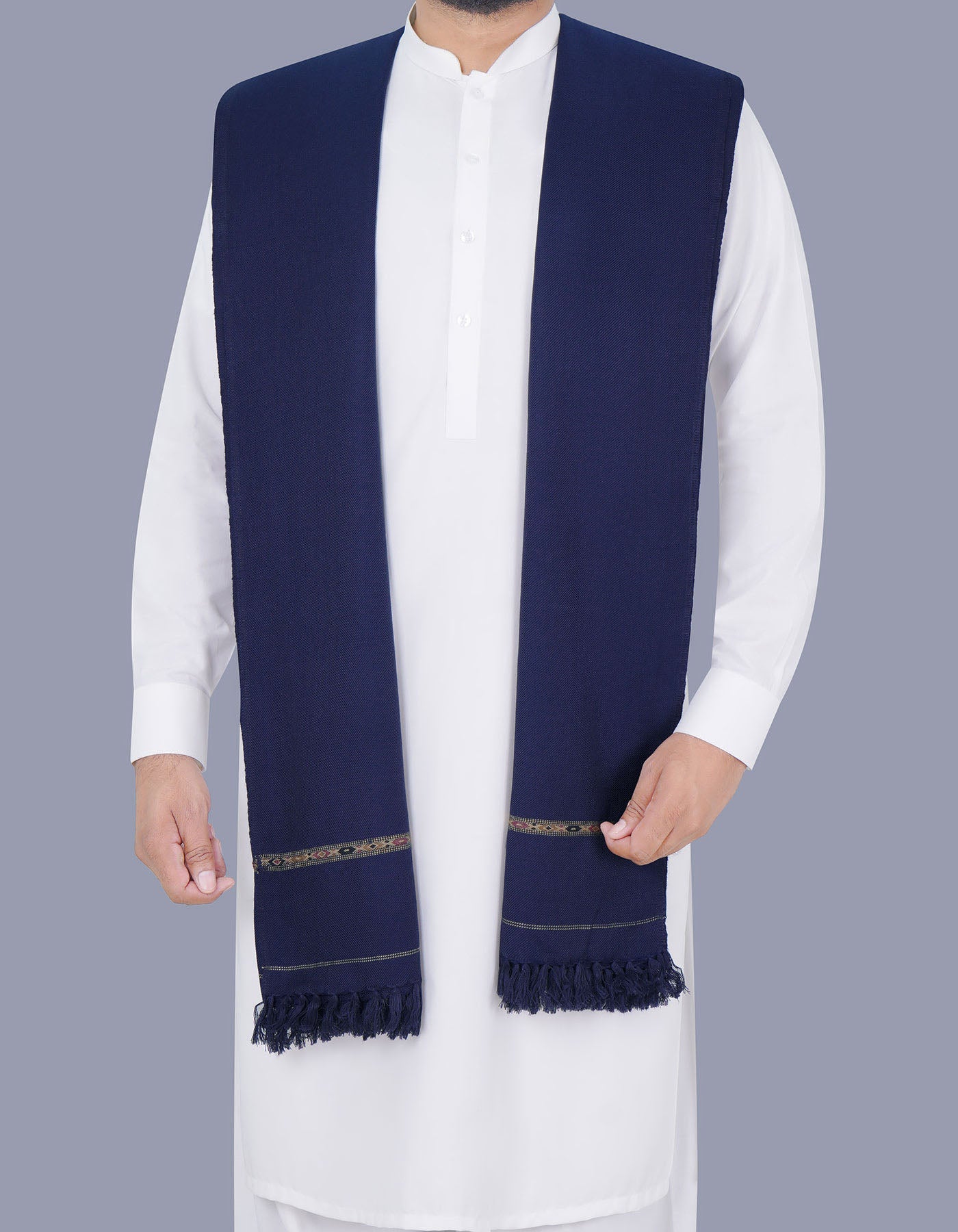 Navy Plain Wool Blend Men Shawl
