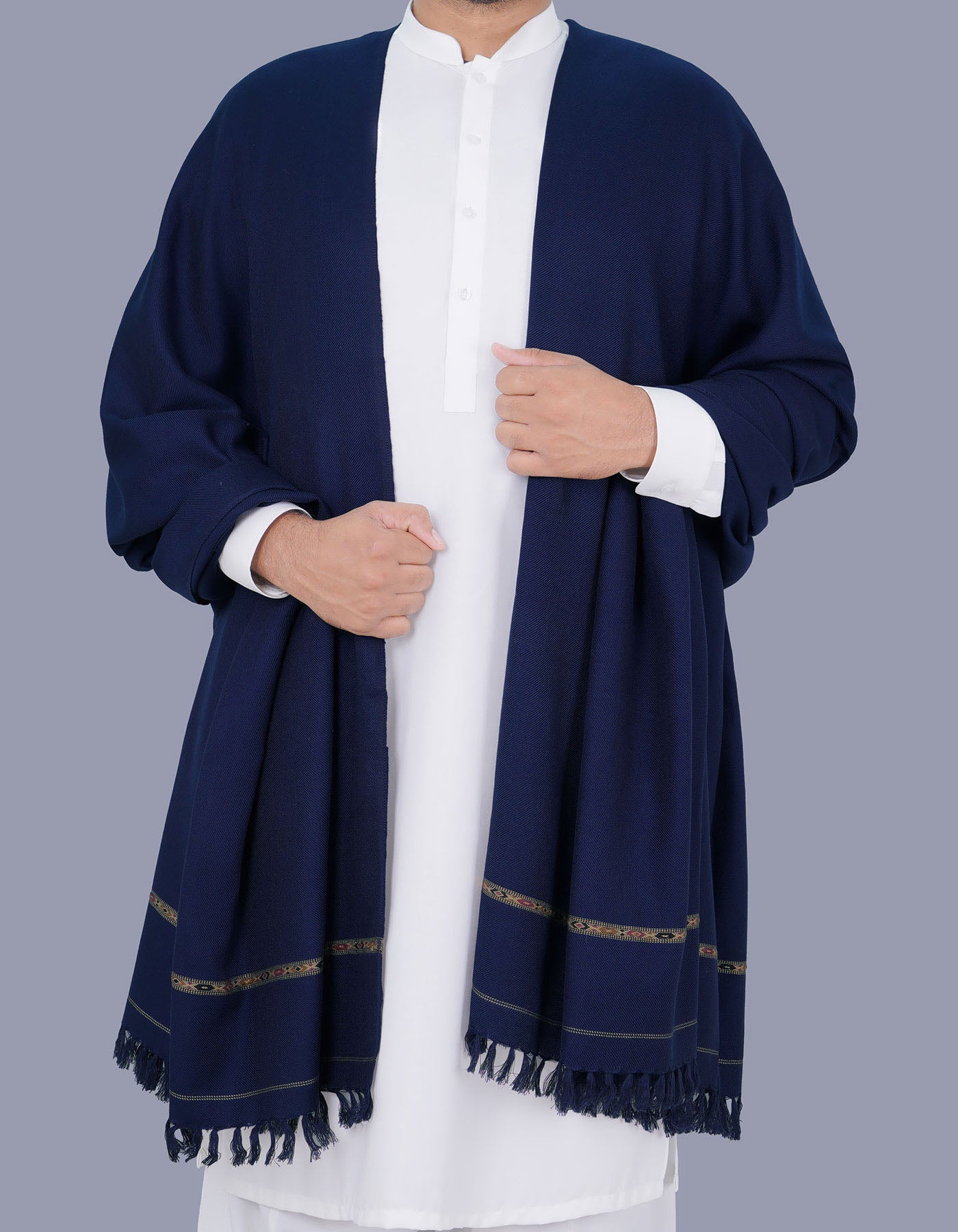 Navy Plain Wool Blend Men Shawl
