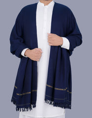 Navy Plain Wool Blend Men Shawl