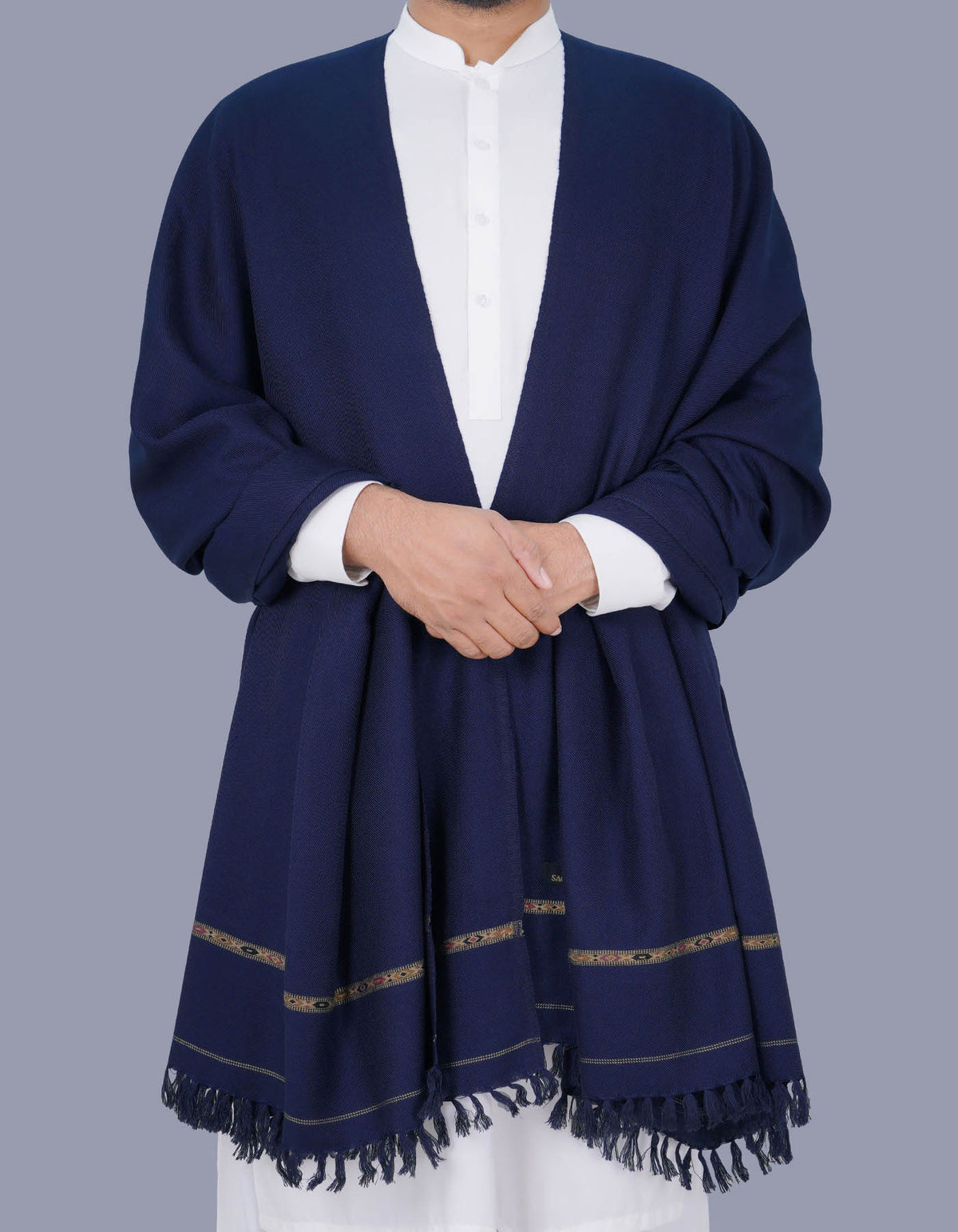 Navy Plain Wool Blend Men Shawl