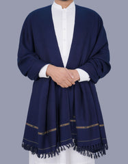 Navy Plain Wool Blend Men Shawl