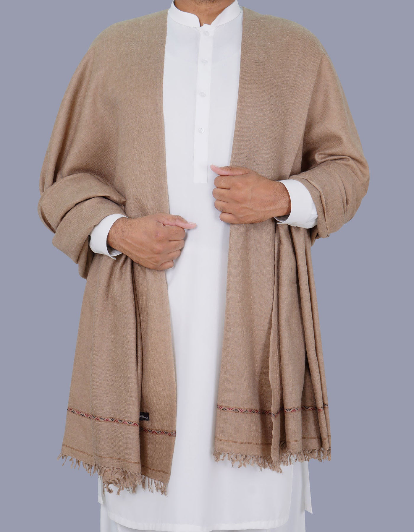 L Brown Plain 100% Wool Men Shawl