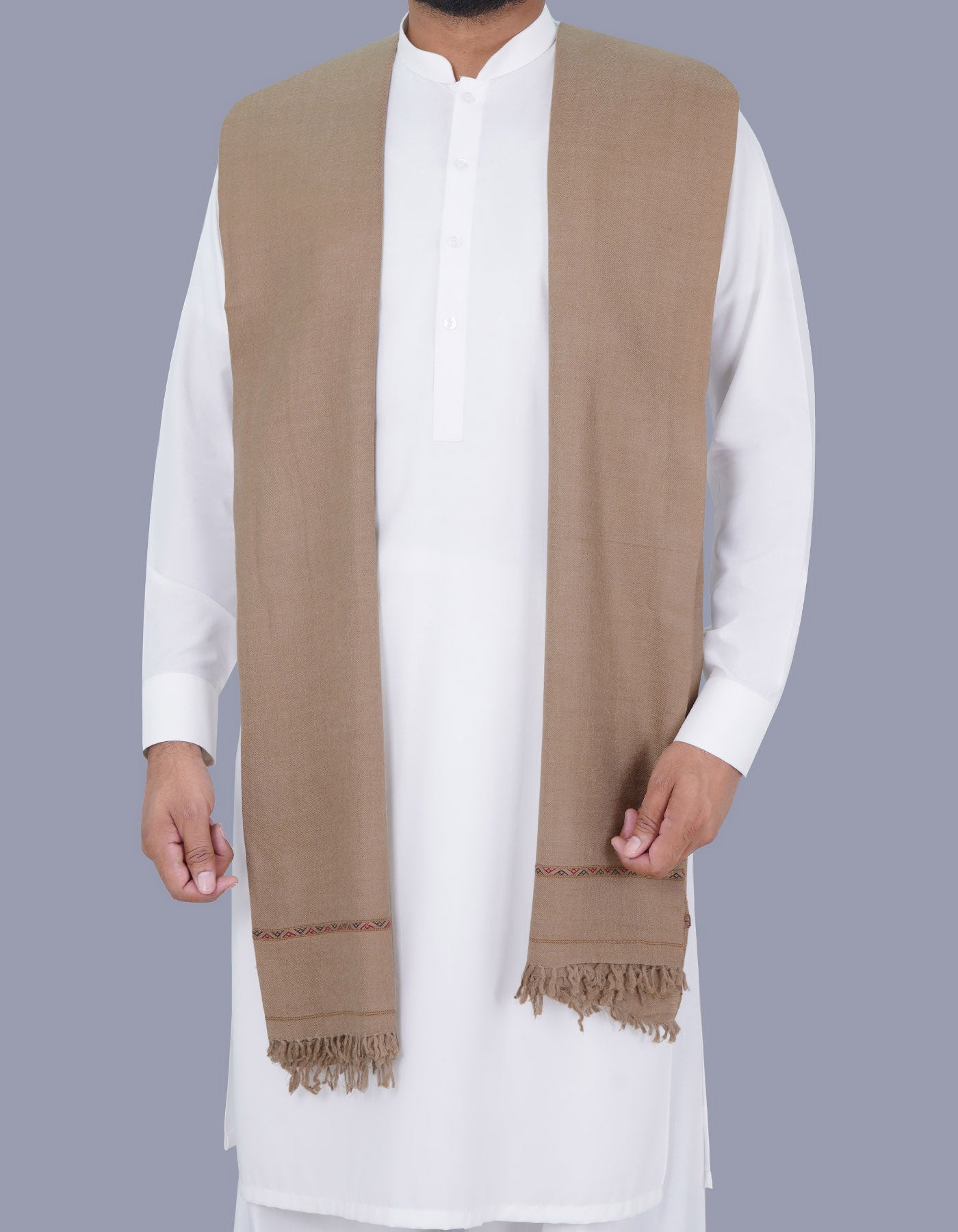 L Brown Plain 100% Wool Men Shawl