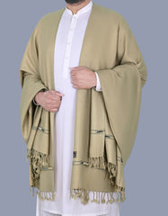 L Green Plain Wool Blend Men Shawl