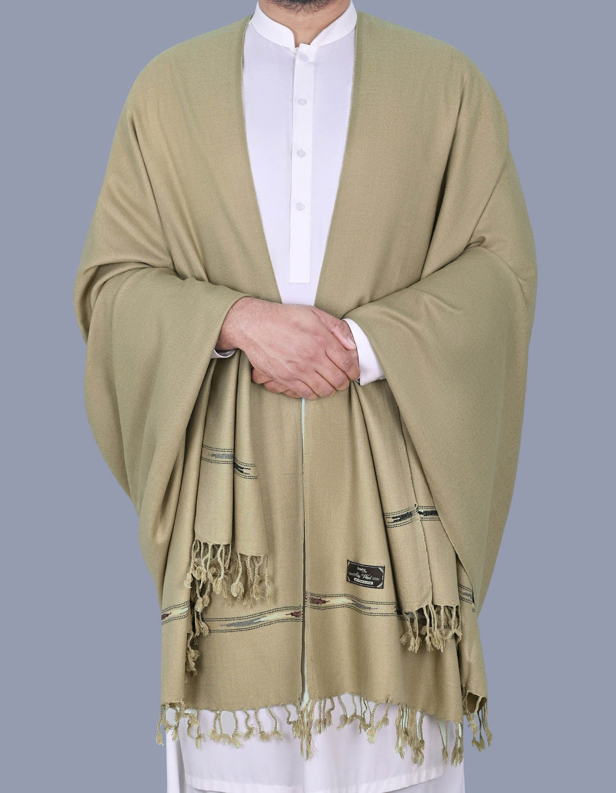 L Green Plain Wool Blend Men Shawl