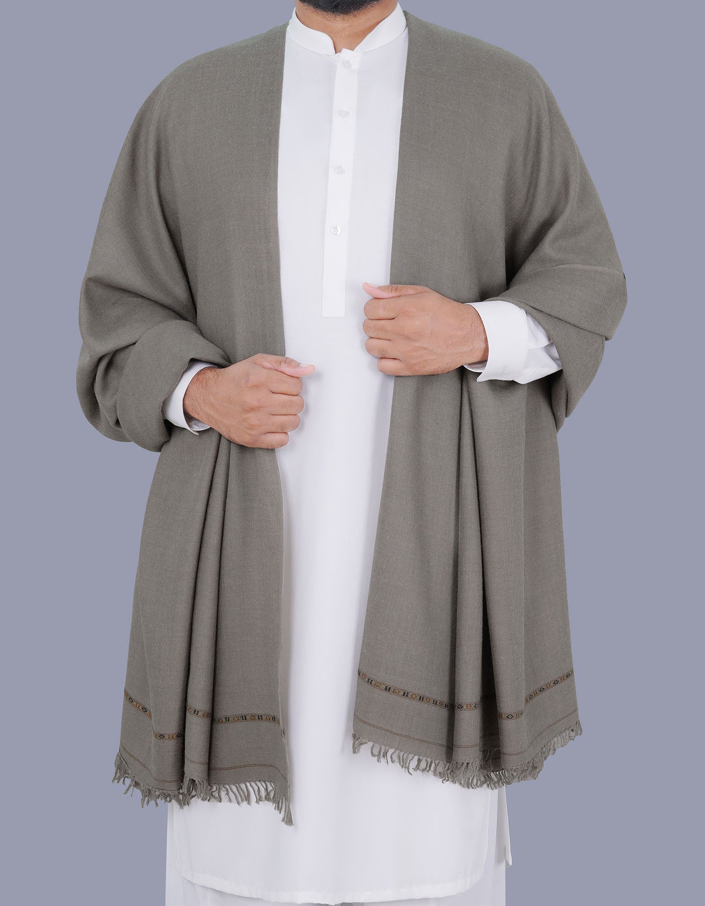L Olive Plain Wool Blend Men Shawl