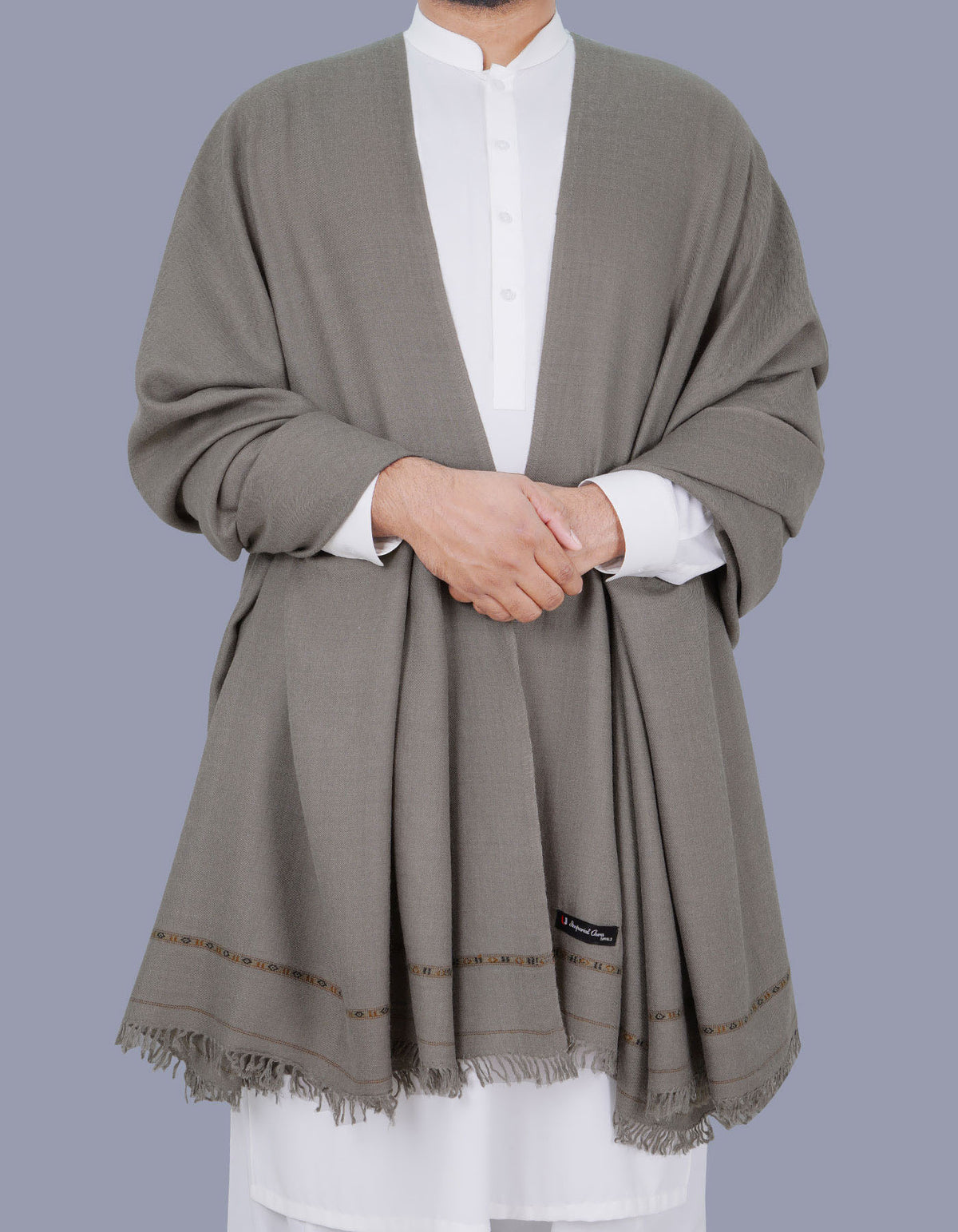 L Olive Plain Wool Blend Men Shawl