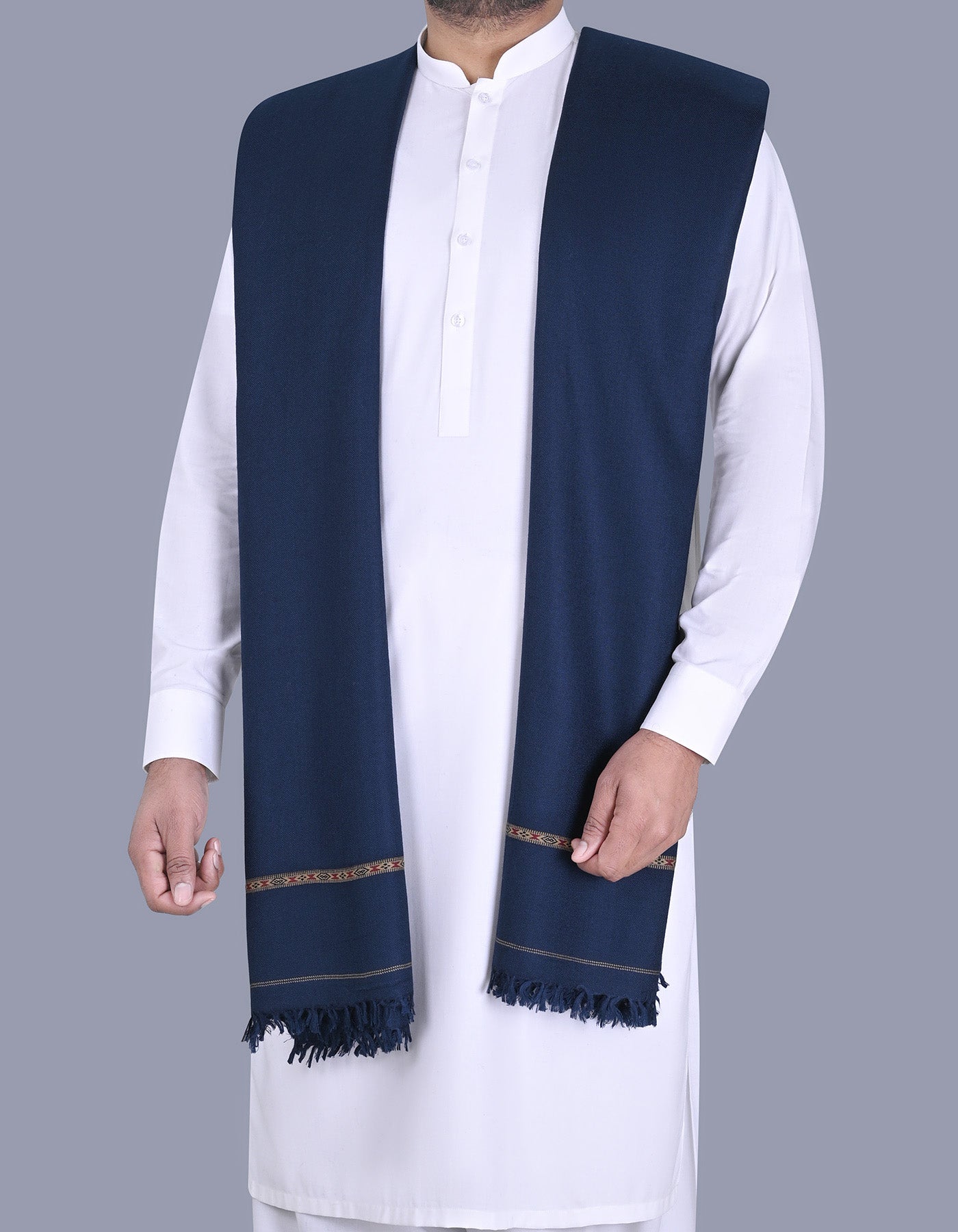 Navy Plain Wool Blend Men Shawl