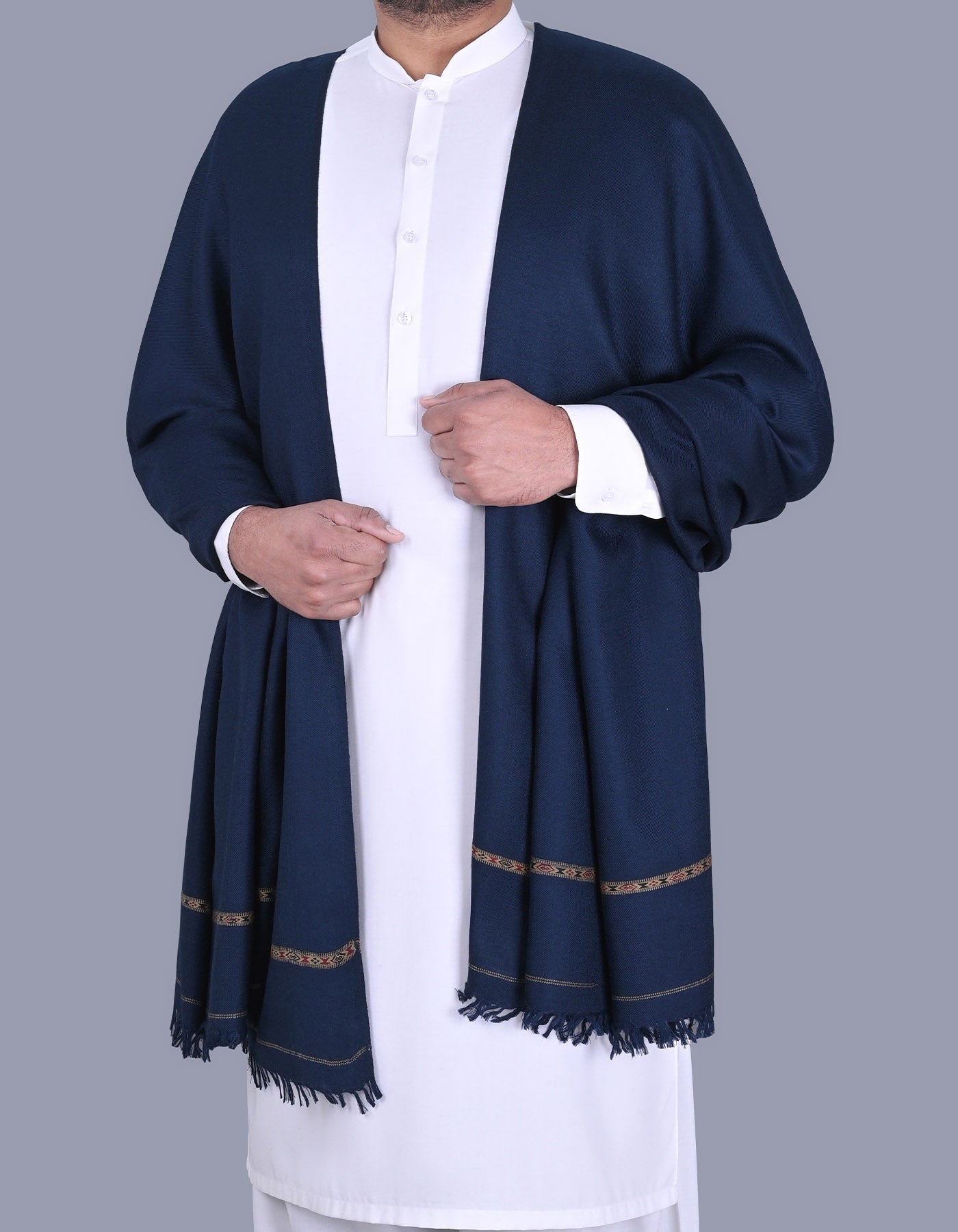 Navy Plain Wool Blend Men Shawl