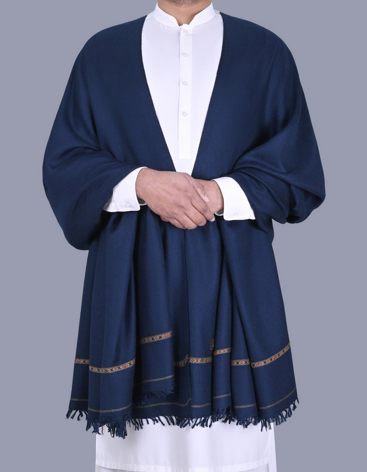 Navy Plain Wool Blend Men Shawl