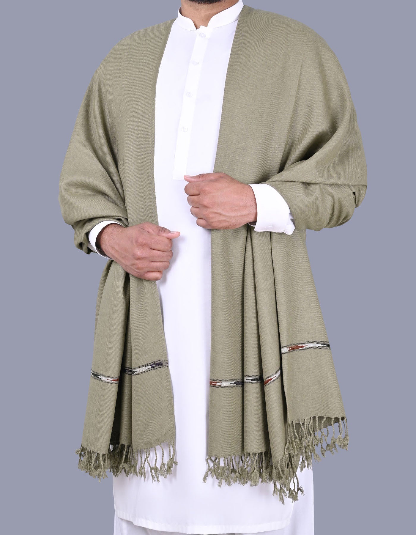 D Olive Plain 100% Acrylic Men Shawl