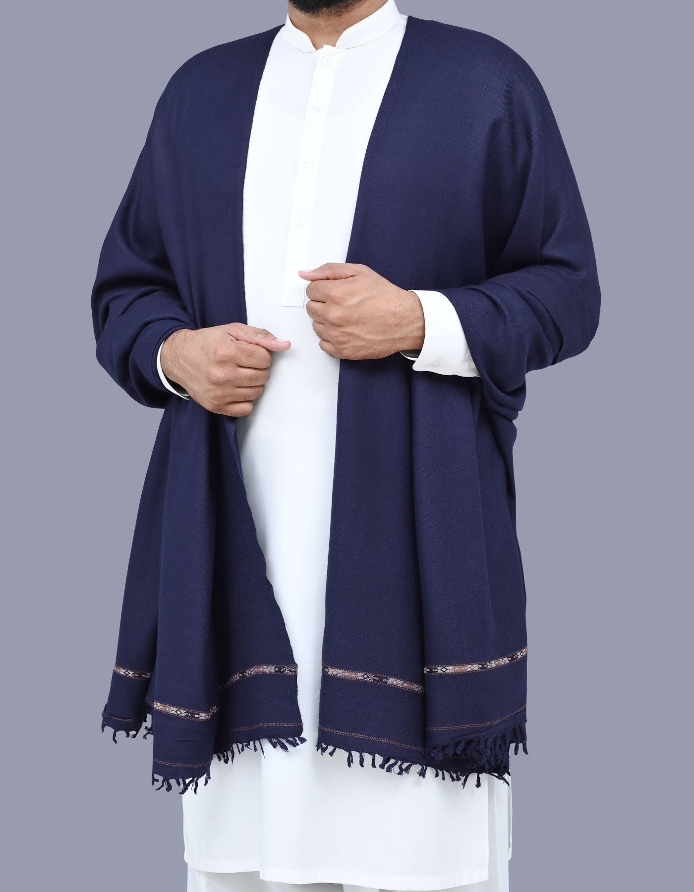 Navy Plain Wool Blend Men Shawl