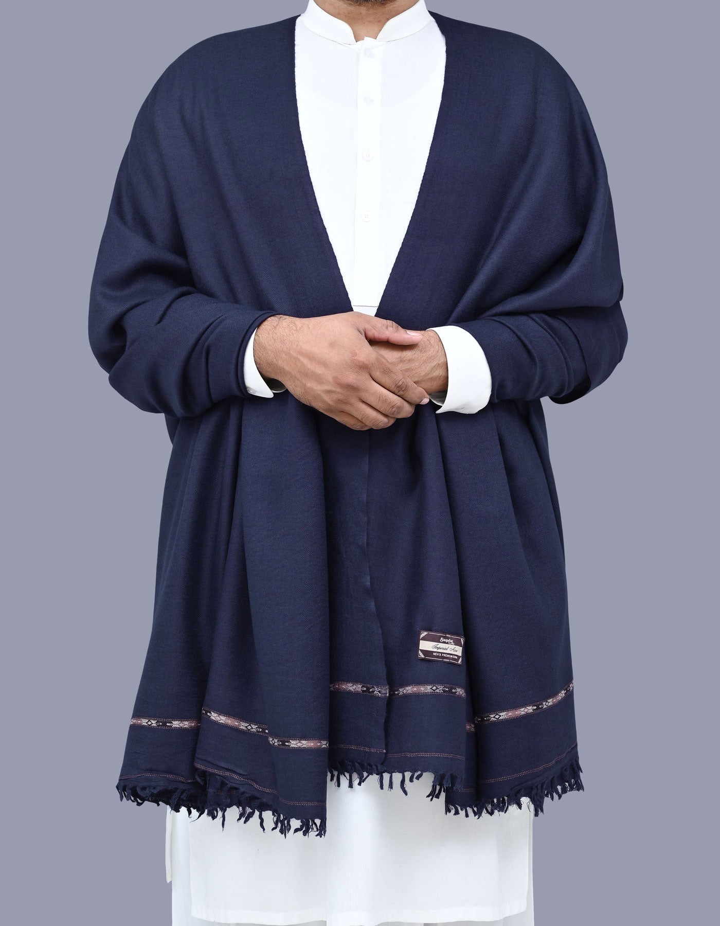 Navy Plain Wool Blend Men Shawl
