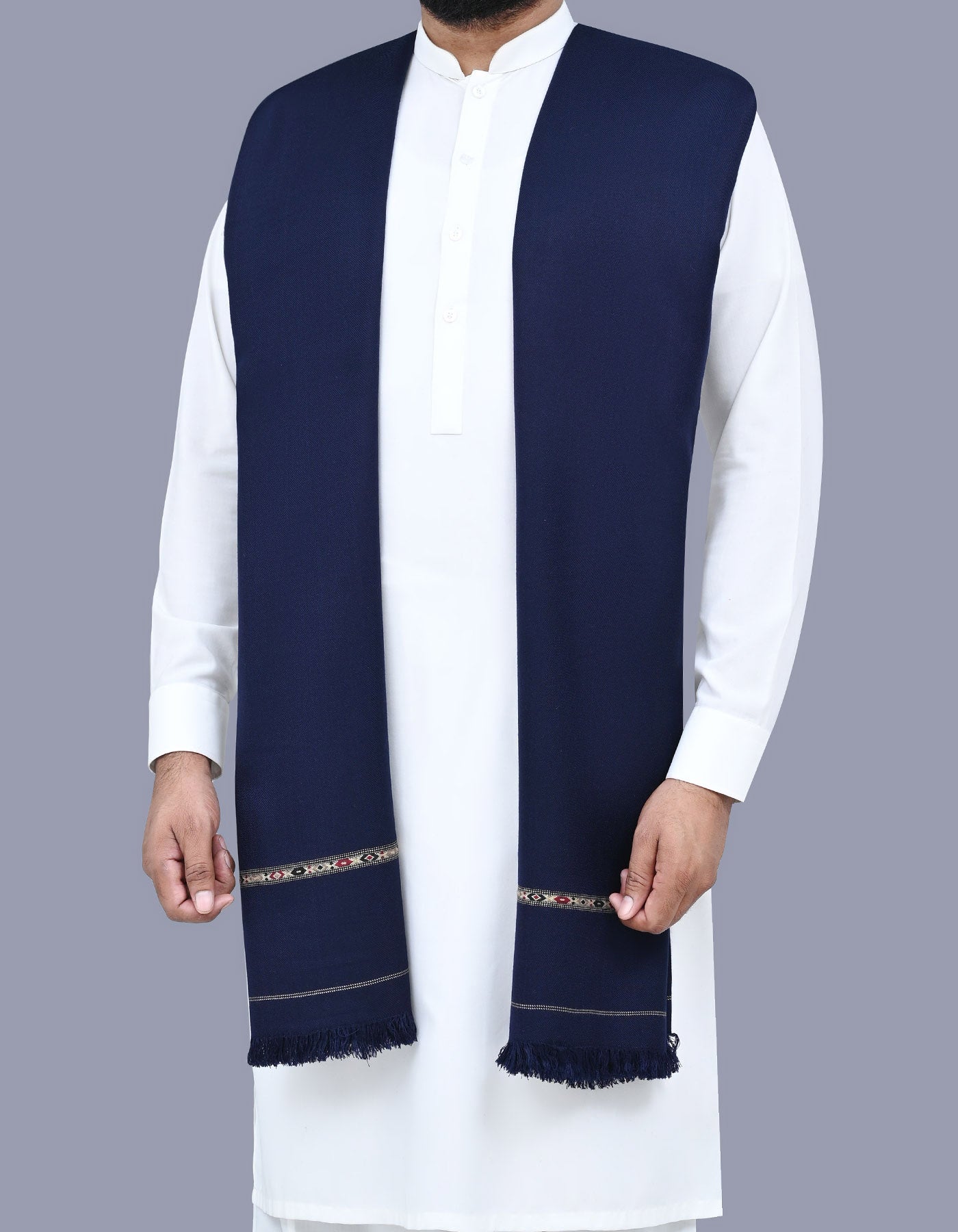 Navy Plain 100% Acrylic Men Shawl