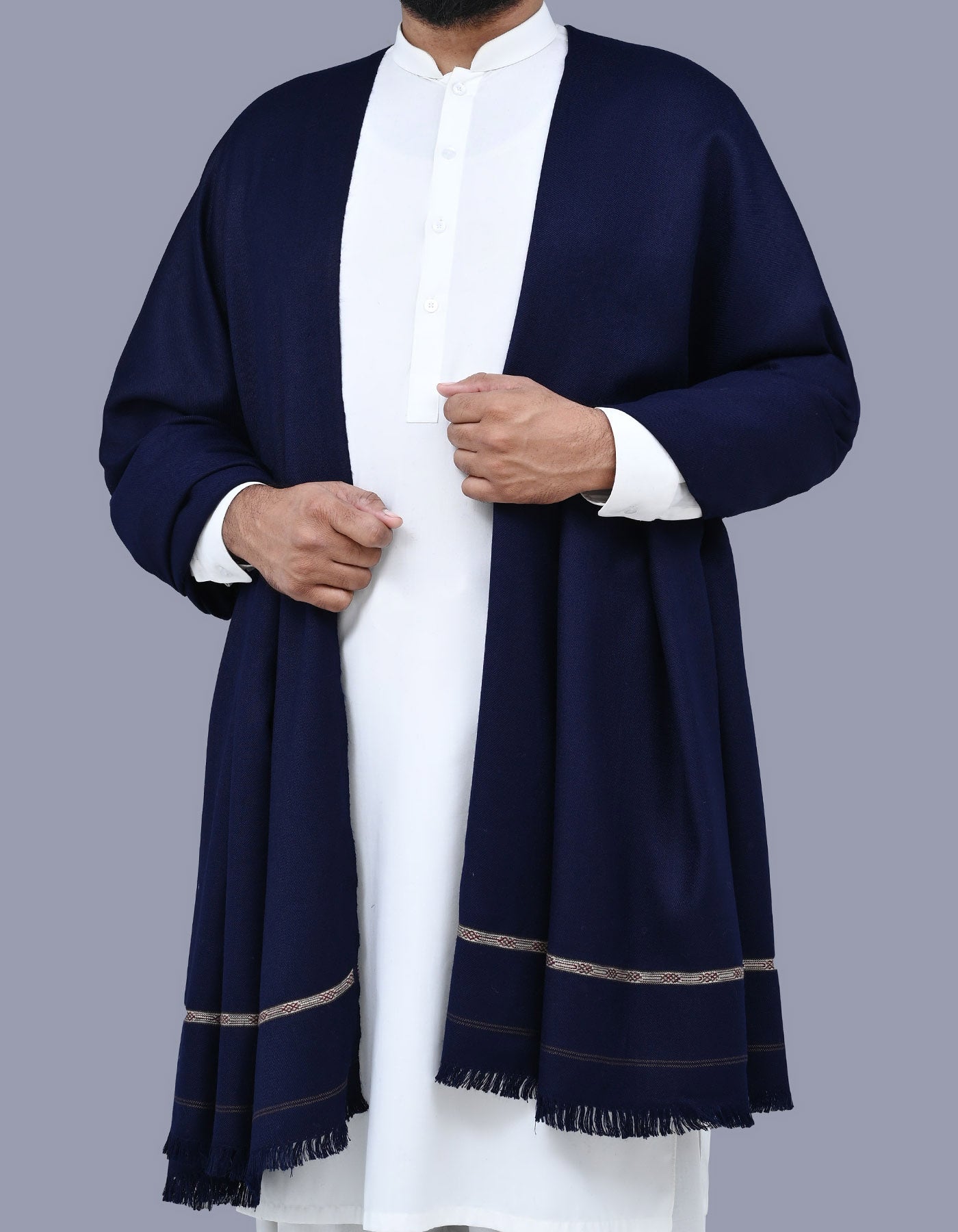 Navy Plain 100% Acrylic Men Shawl