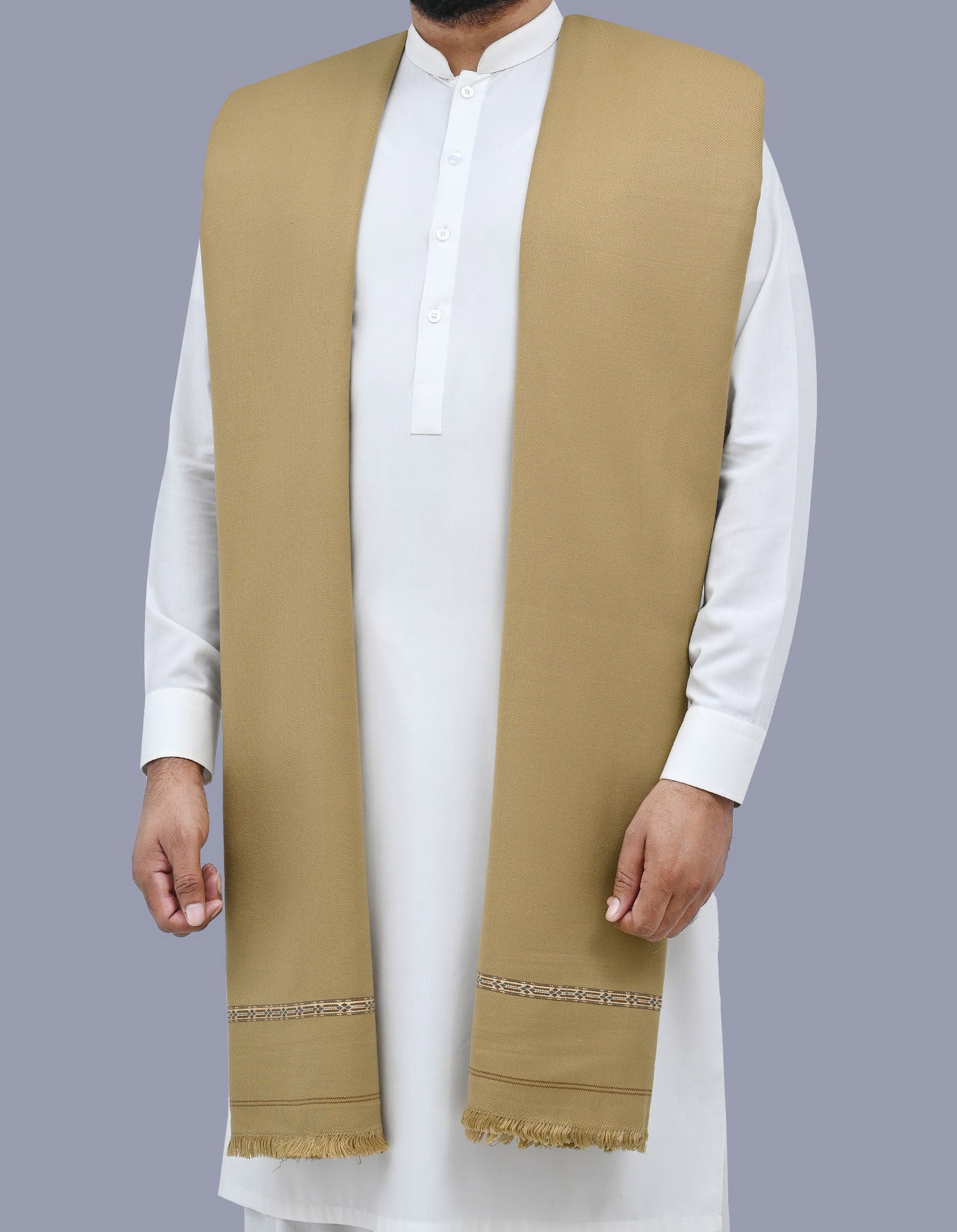 D Beige Plain 100% Acrylic Men Shawl