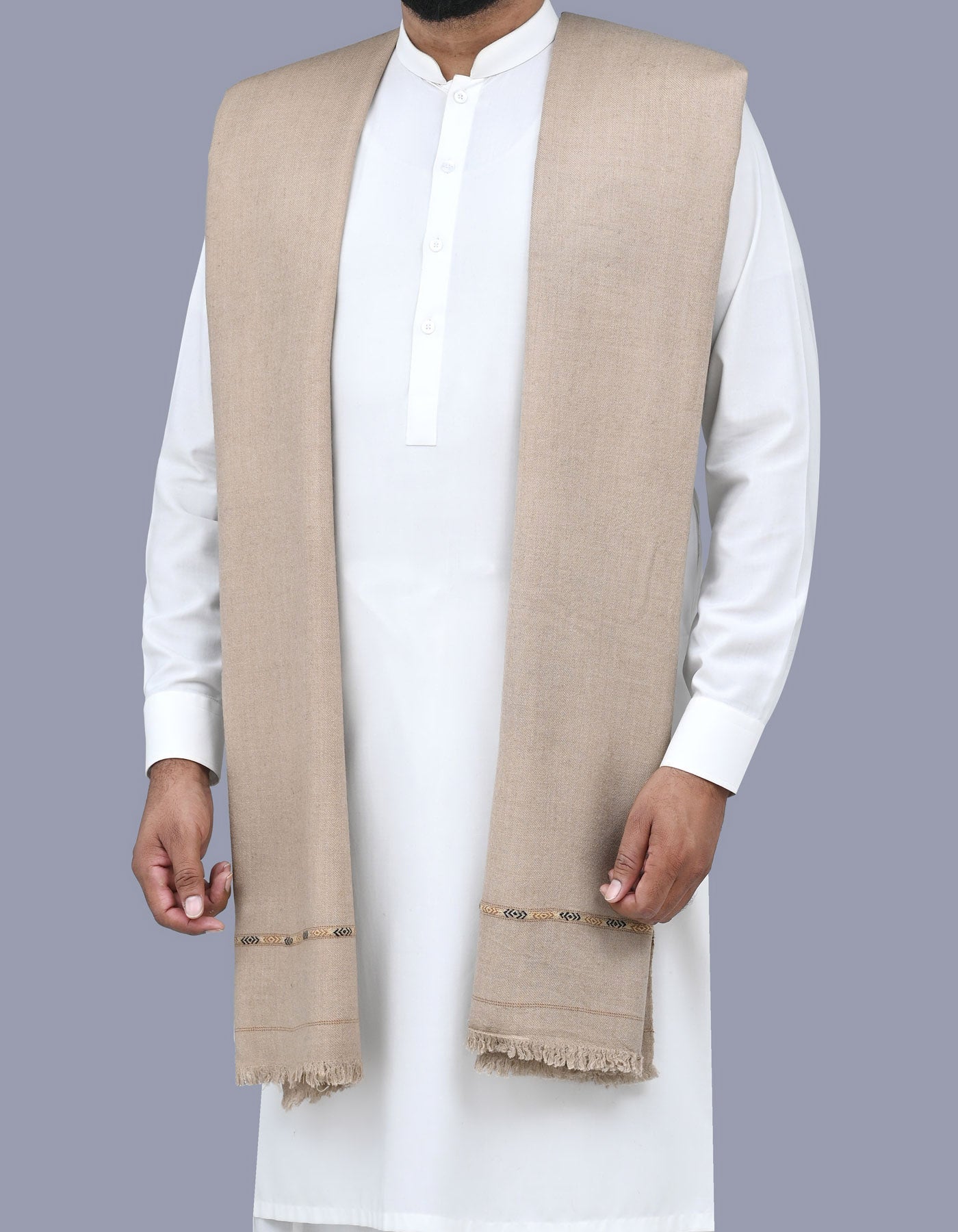 L Brown Plain Wool Blend Men Shawl