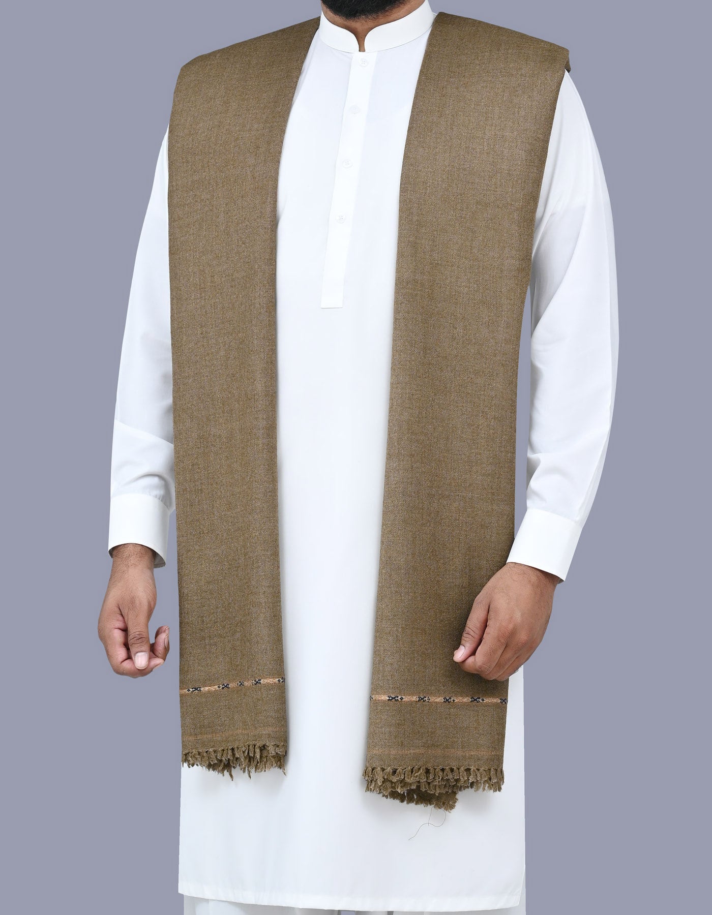 Olive Plain Wool Blend Men Shawl