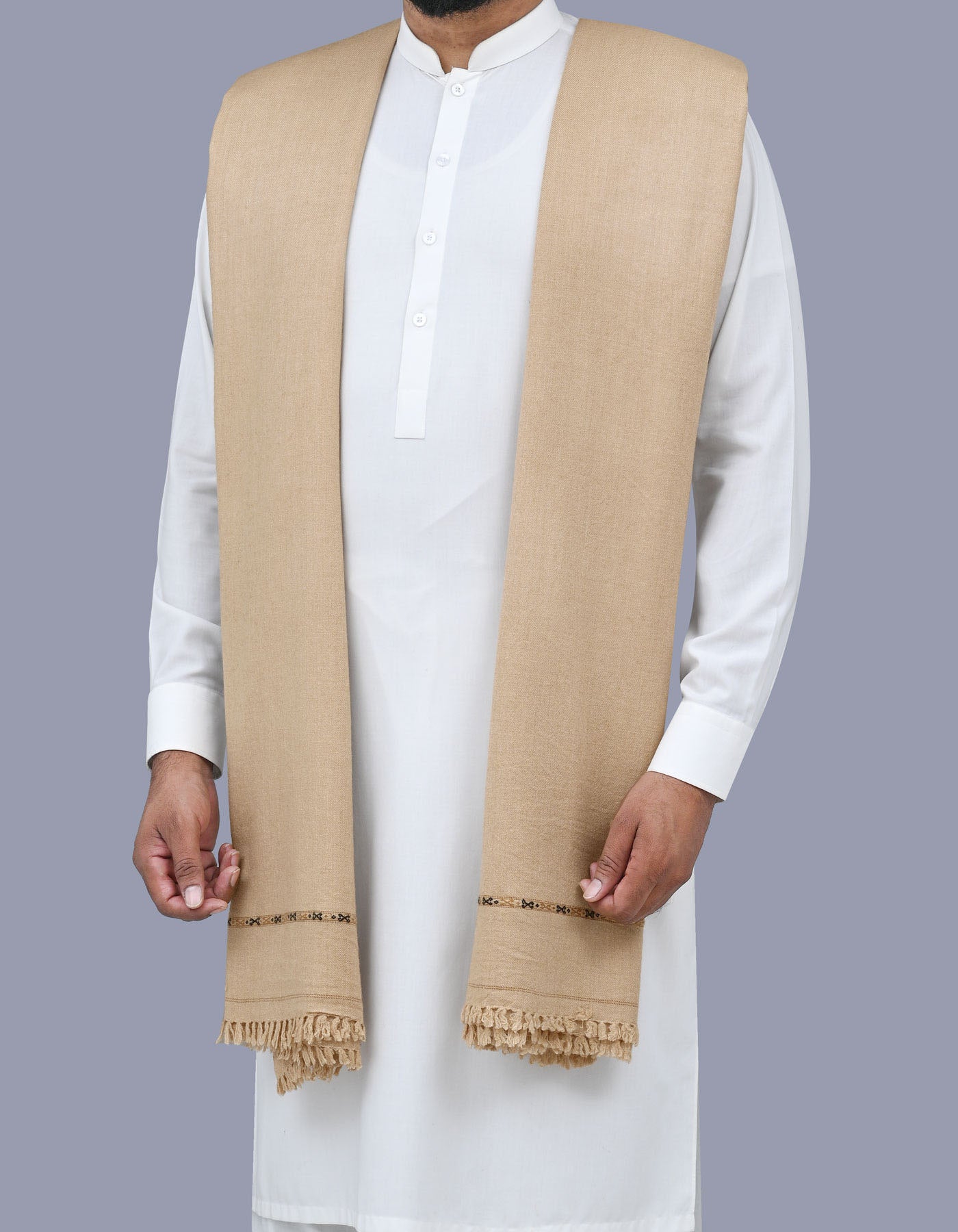L Camel Plain 100% Acrylic Men Shawl