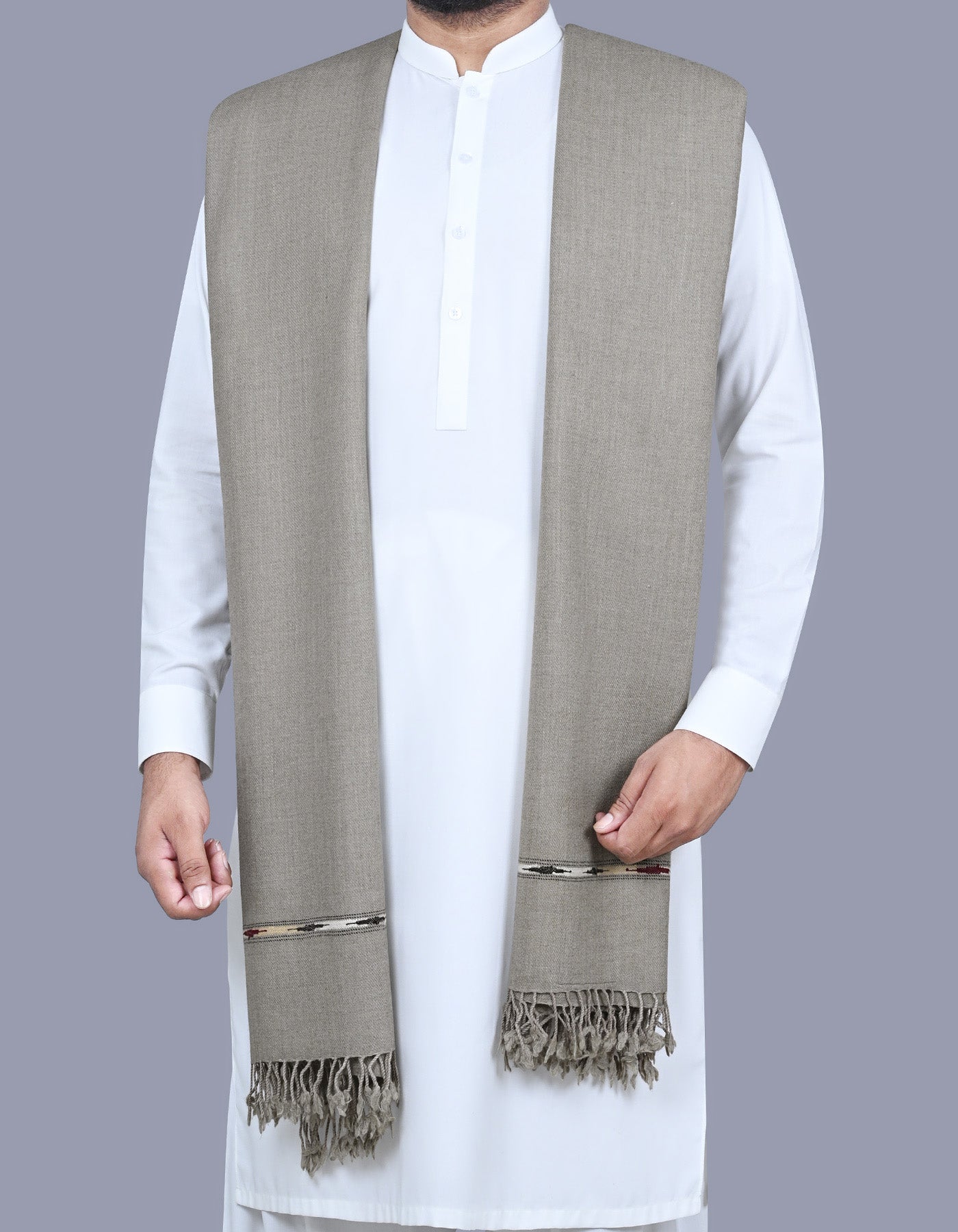 Grey Plain Wool Blend Men Shawl