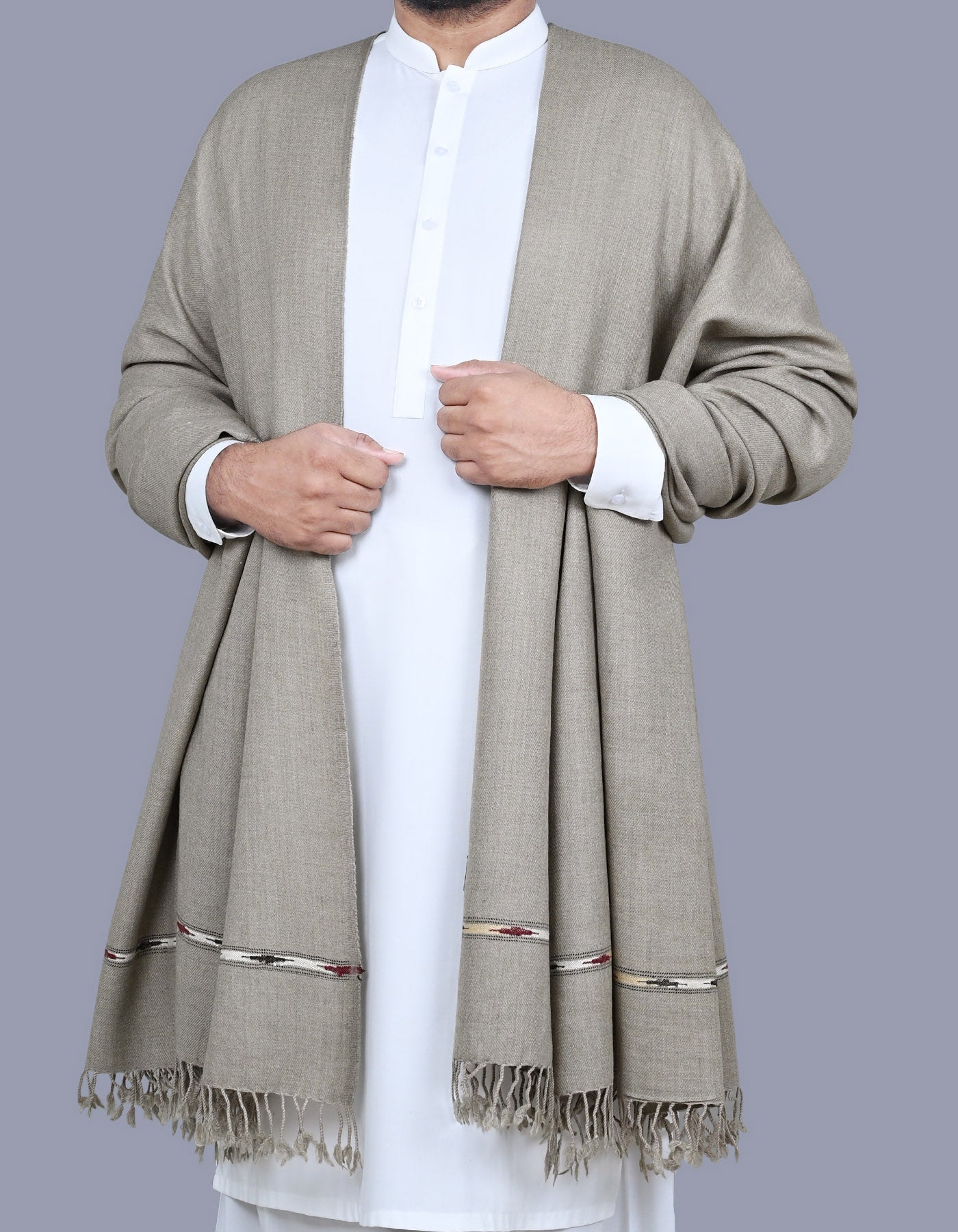 Grey Plain Wool Blend Men Shawl