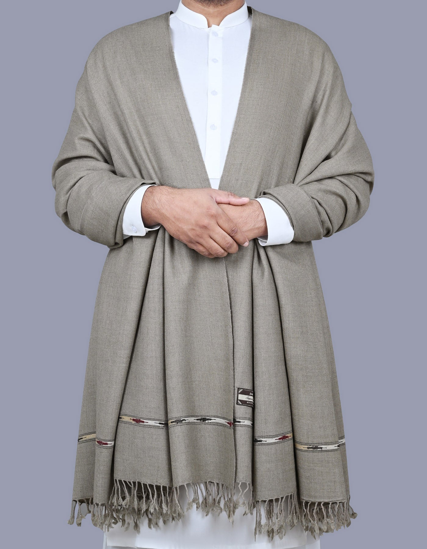 Grey Plain Wool Blend Men Shawl