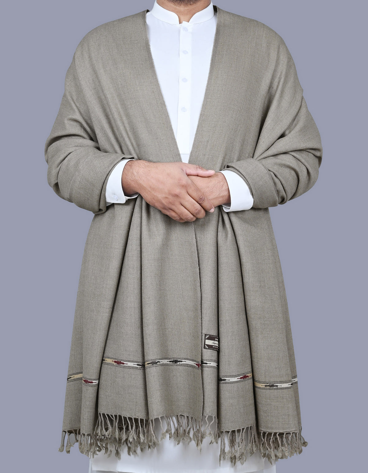 Grey Plain Wool Blend Men Shawl