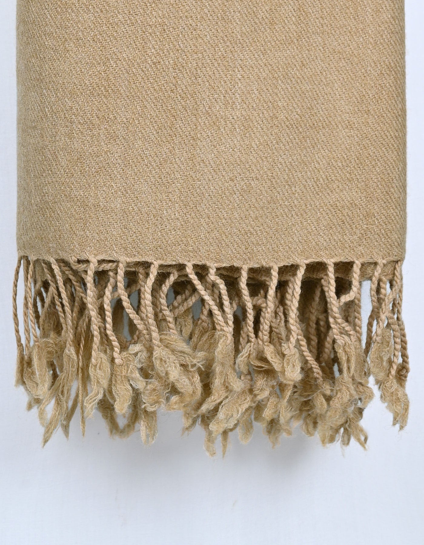 L Khaki Plain Wool Blend Men Shawl