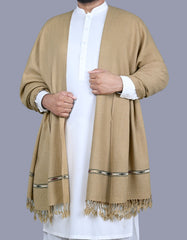 L Khaki Plain Wool Blend Men Shawl