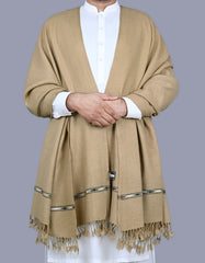 L Khaki Plain Wool Blend Men Shawl