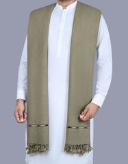 L Olive Plain Wool Blend Men Shawl