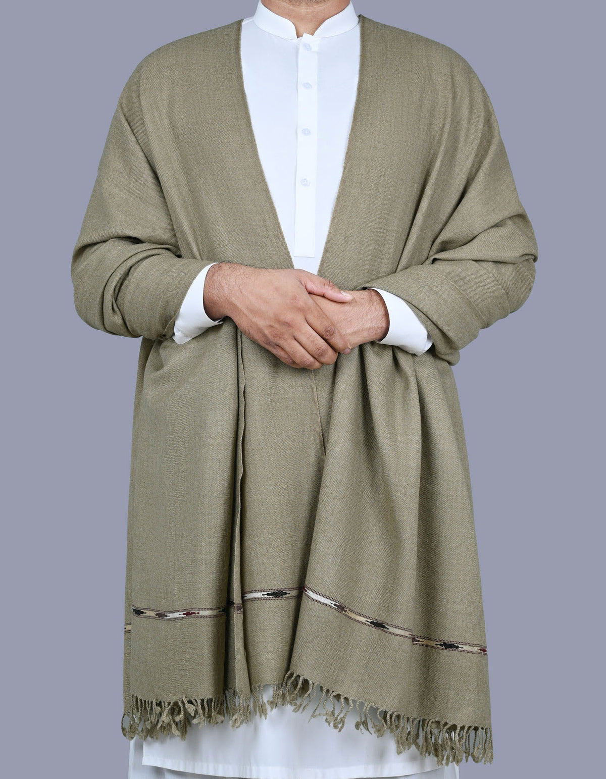 L Olive Plain Wool Blend Men Shawl