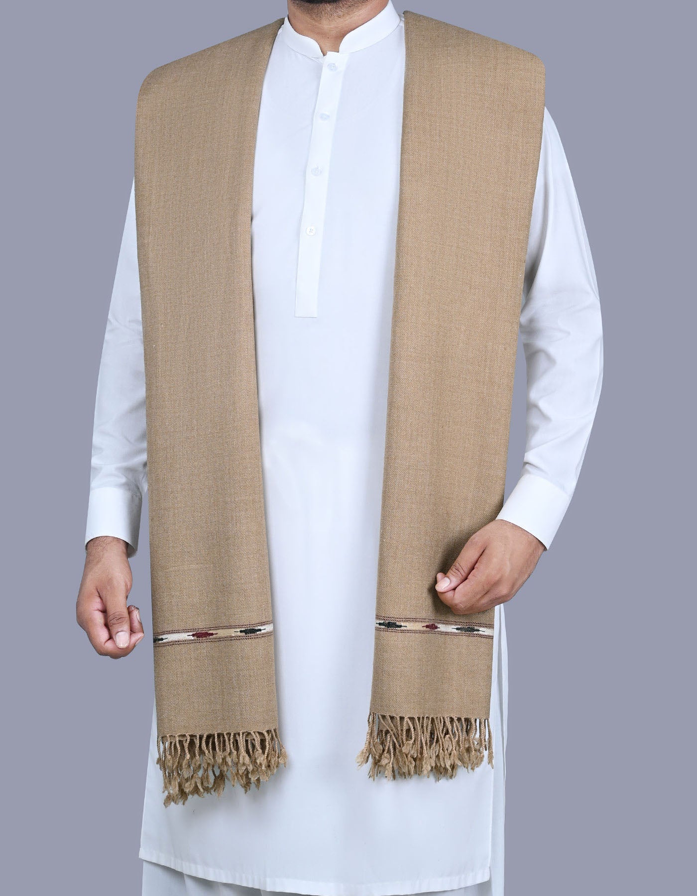 Brown Plain Wool Blend Men Shawl