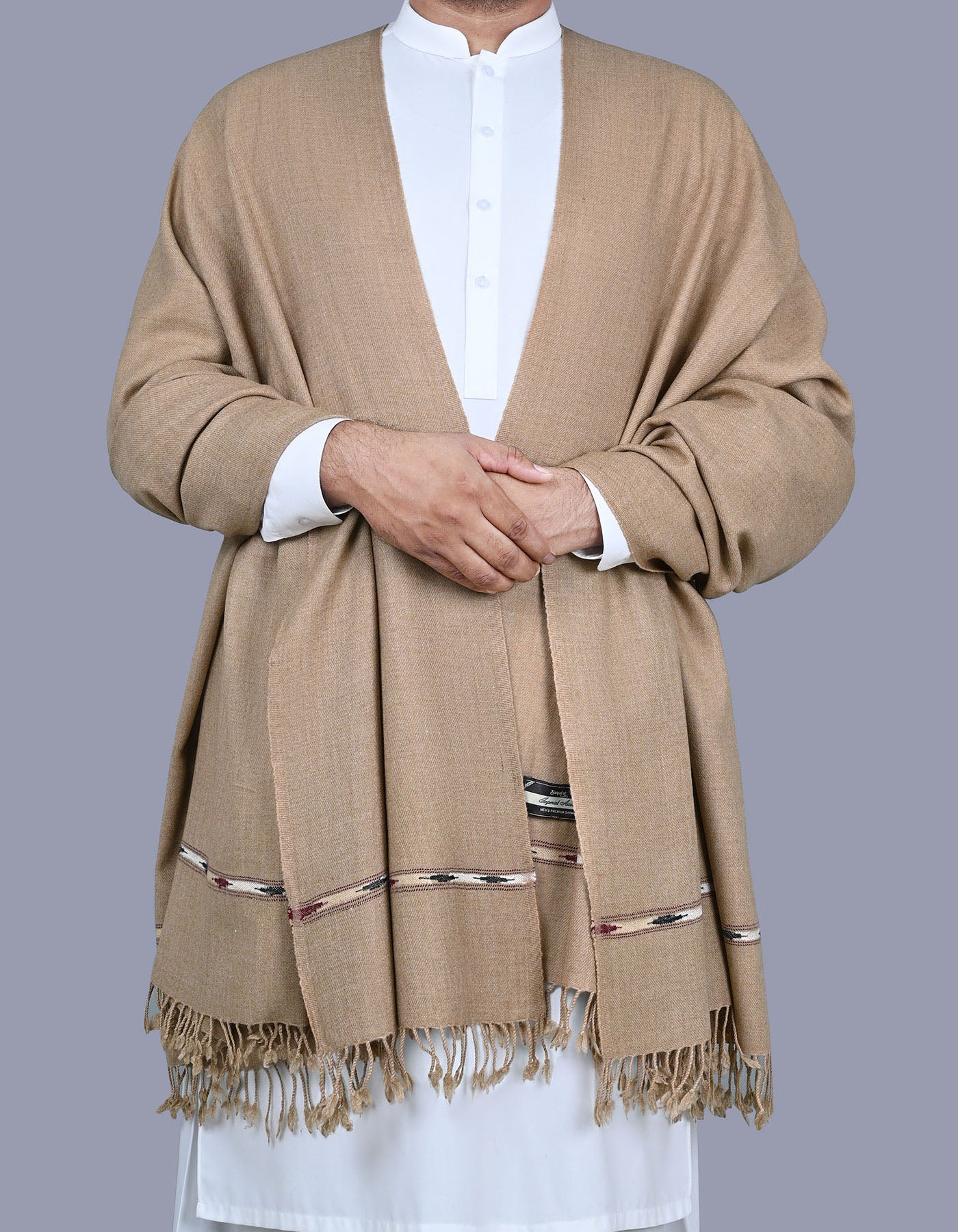 Brown Plain Wool Blend Men Shawl