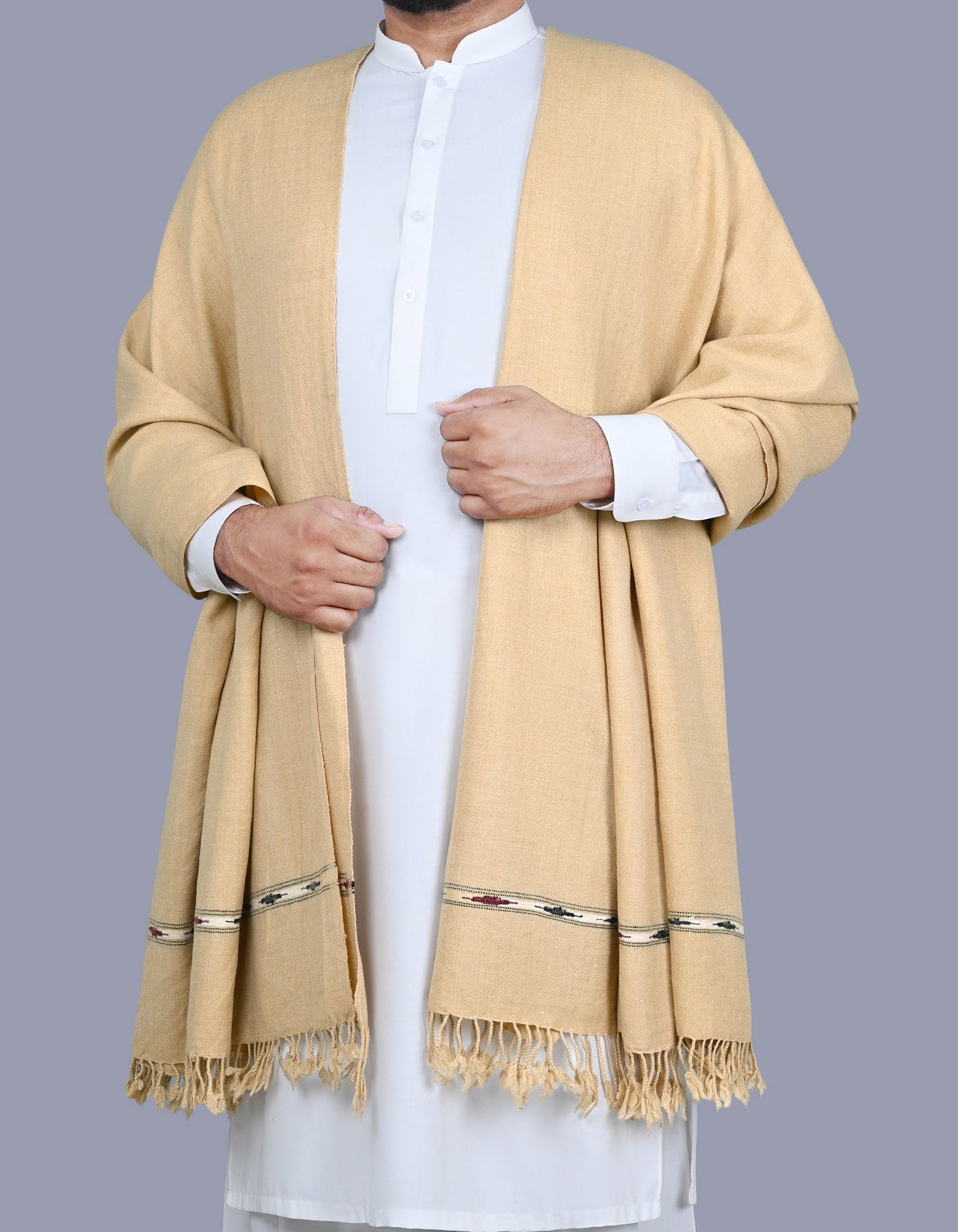 D Skin Plain Wool Blend Men Shawl