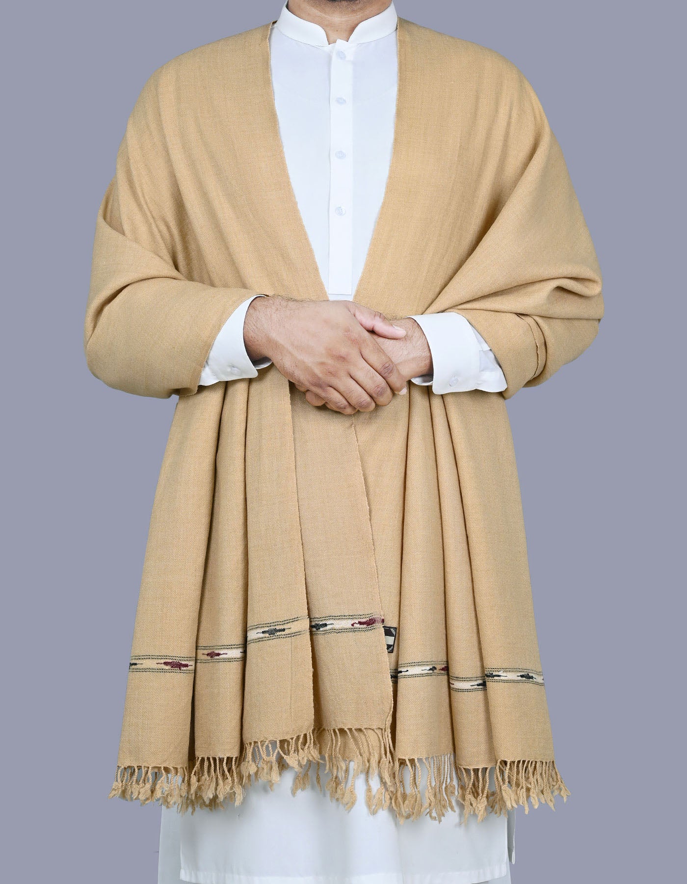 D Skin Plain Wool Blend Men Shawl