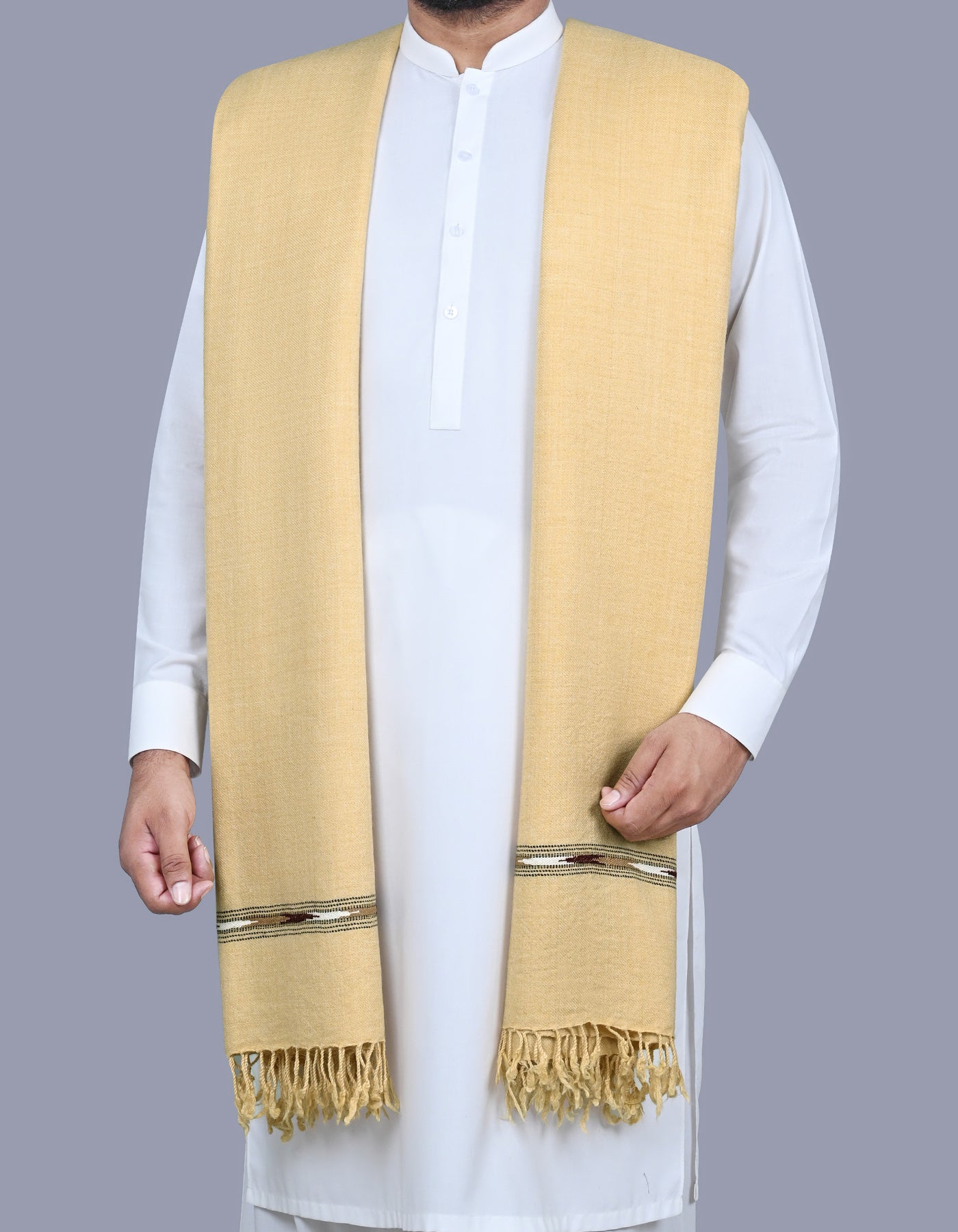 Fawn Plain Wool Blend Men Shawl